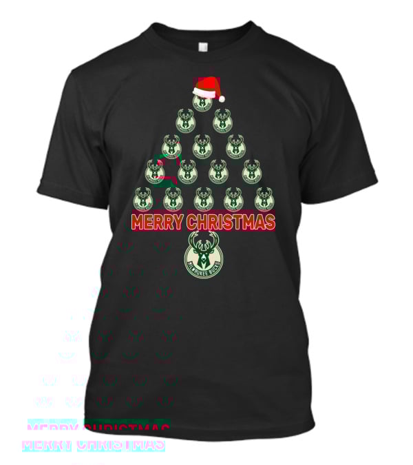 Milwaukee Bucks Merry Christmas Tree Santa Hat T-Shirt