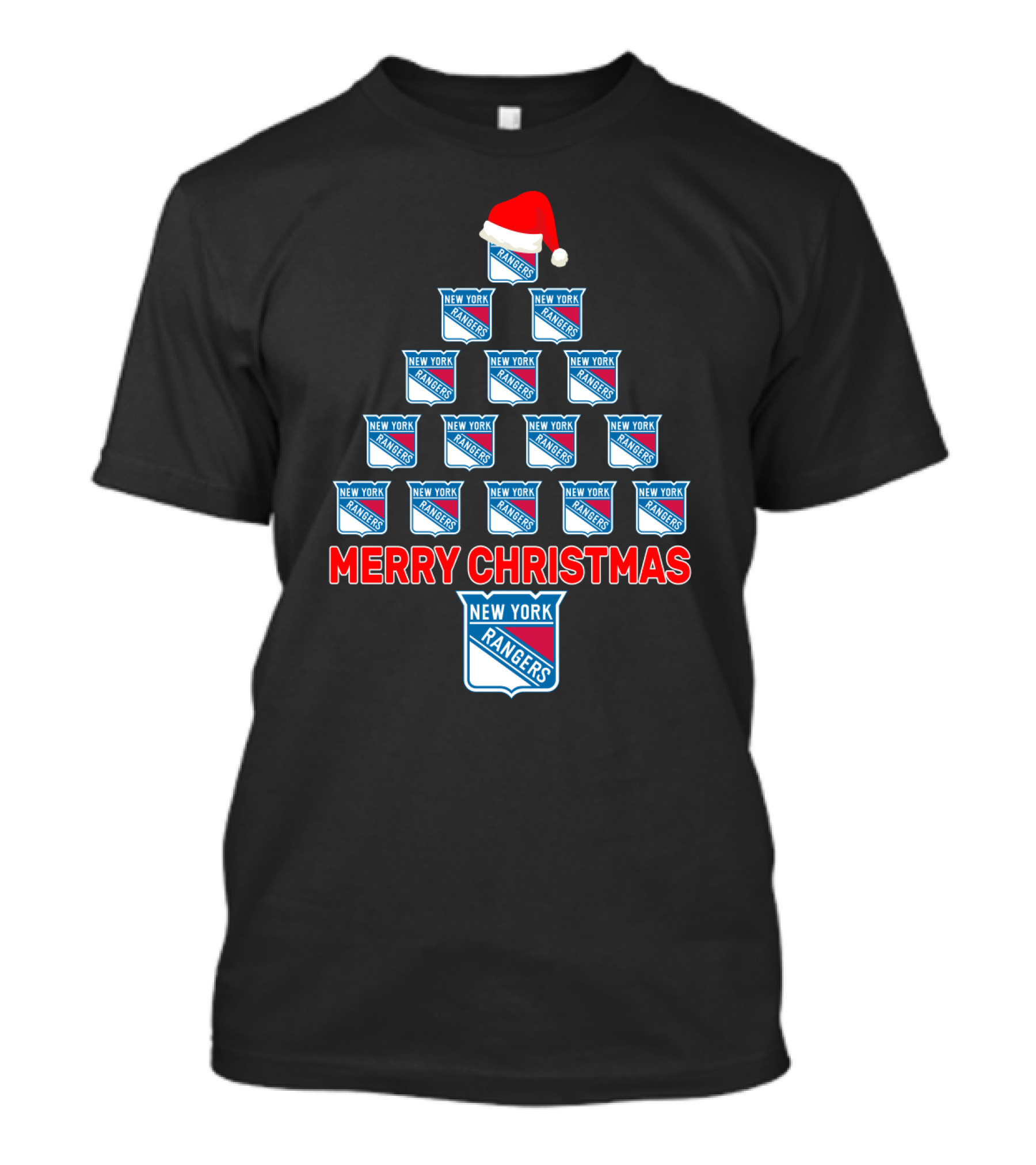 Merry Christmas New York Rangers Logo Tree With Santa Hat T-Shirt