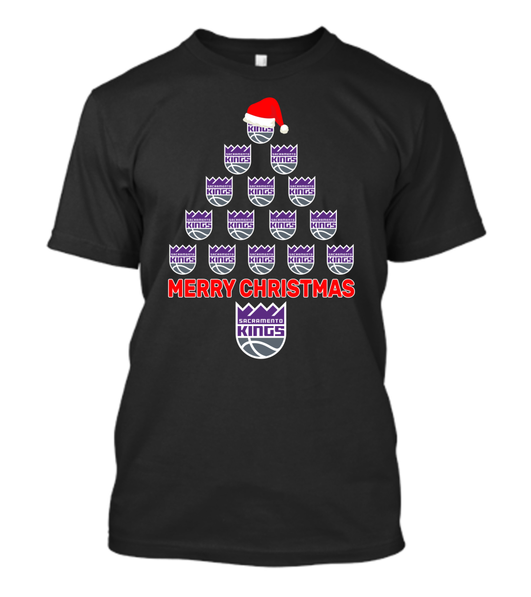 Merry Christmas Sacramento Kings Fan Logos Christmastree T-Shirt