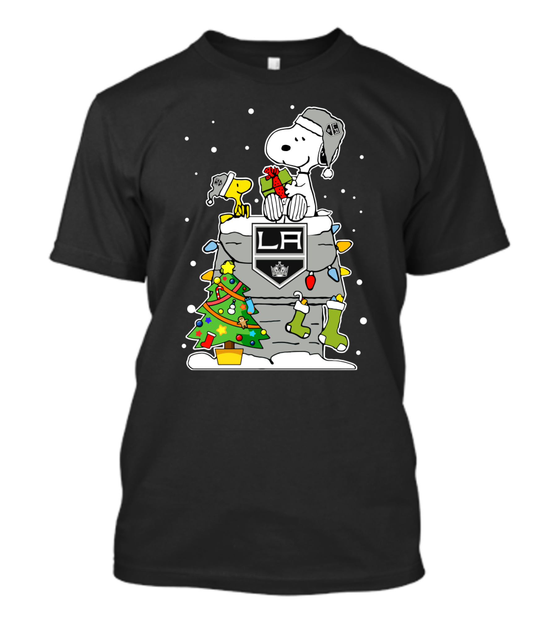 Los Angeles Kings Snoopy And Woodstock Christmas Gift Scene T-Shirt