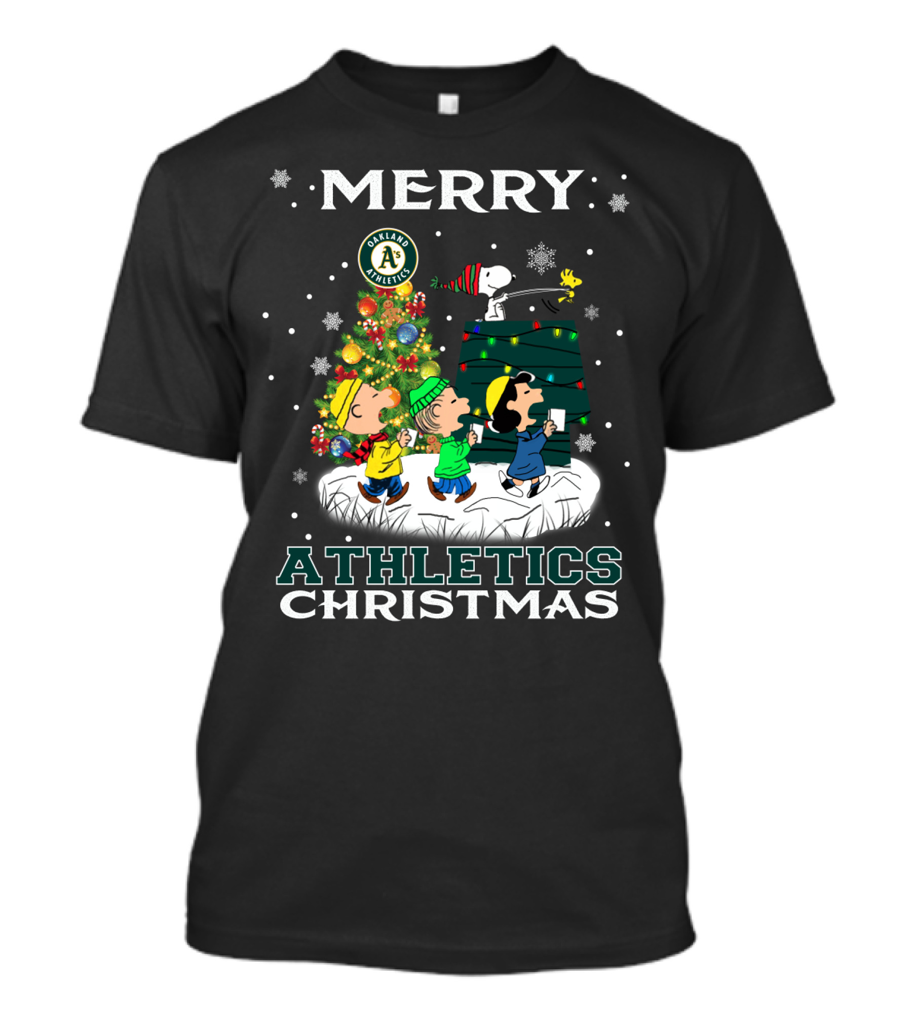 Merry Oakland Athletics Christmas With Snoopy And Friends T-Shirt