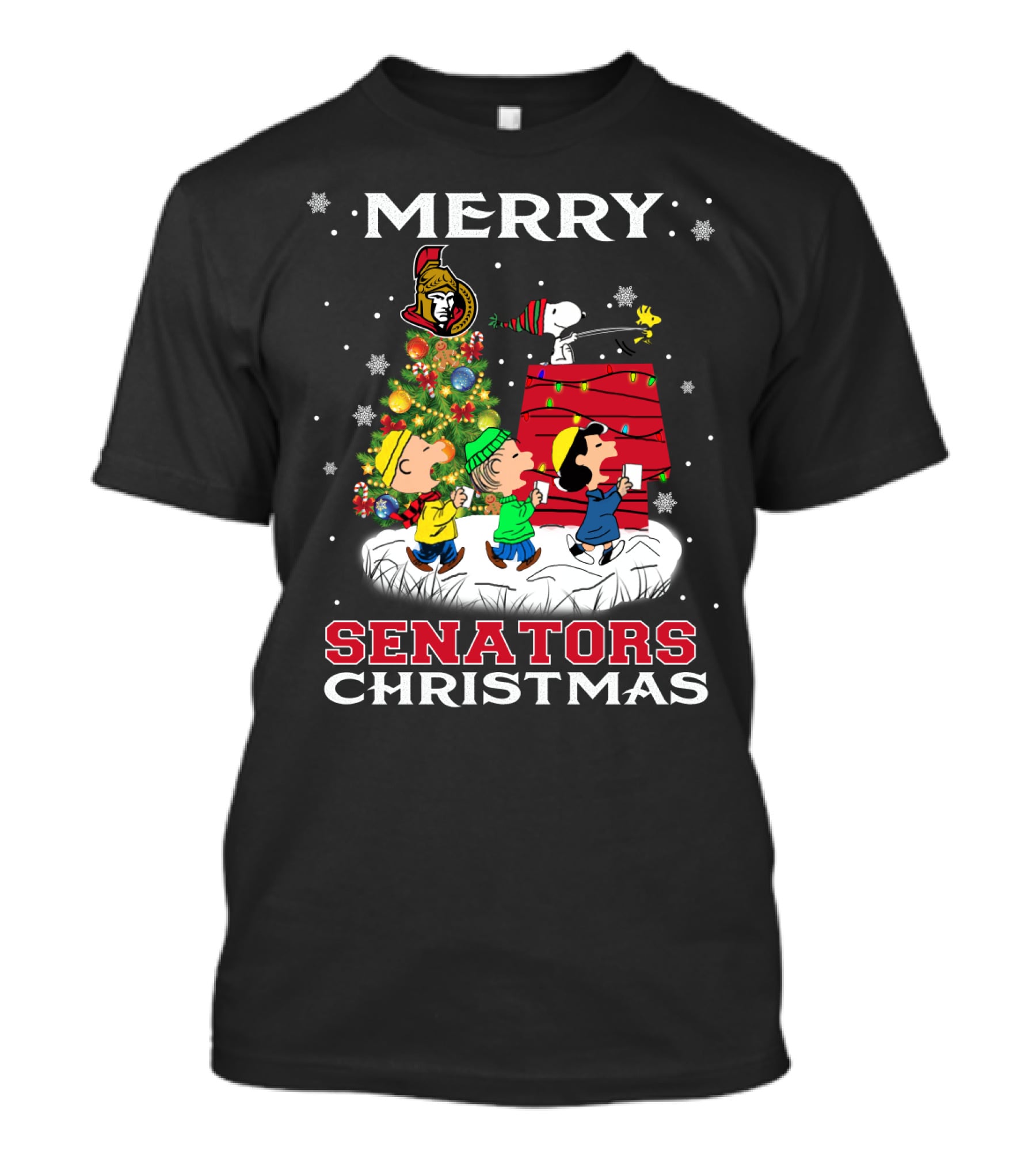 Merry Ottawa Senators Christmas Snoopy And Peanuts Holiday T-Shirt