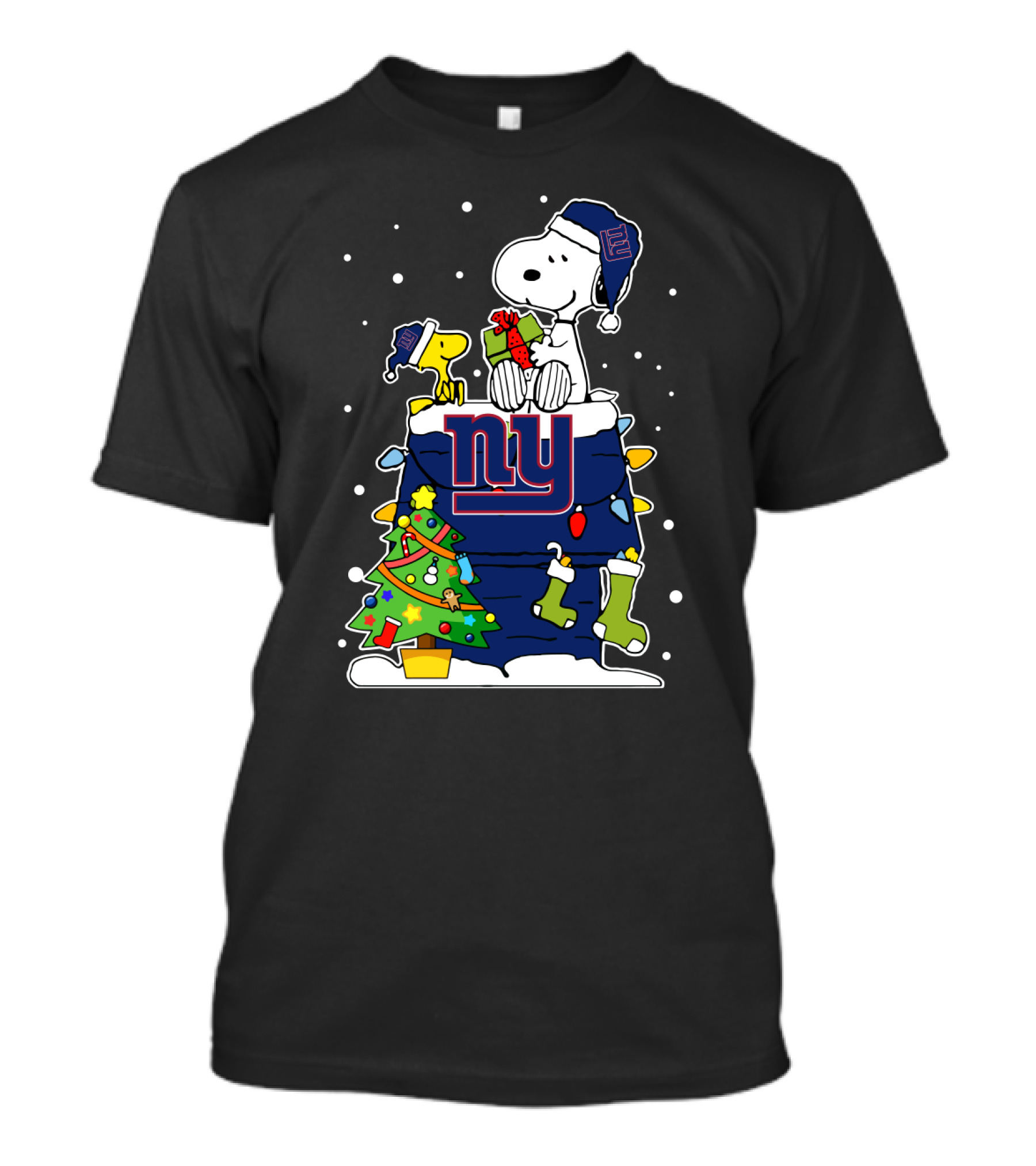 New York Giants Snoopy And Woodstock Christmas Tree Snow Winter T-Shirt