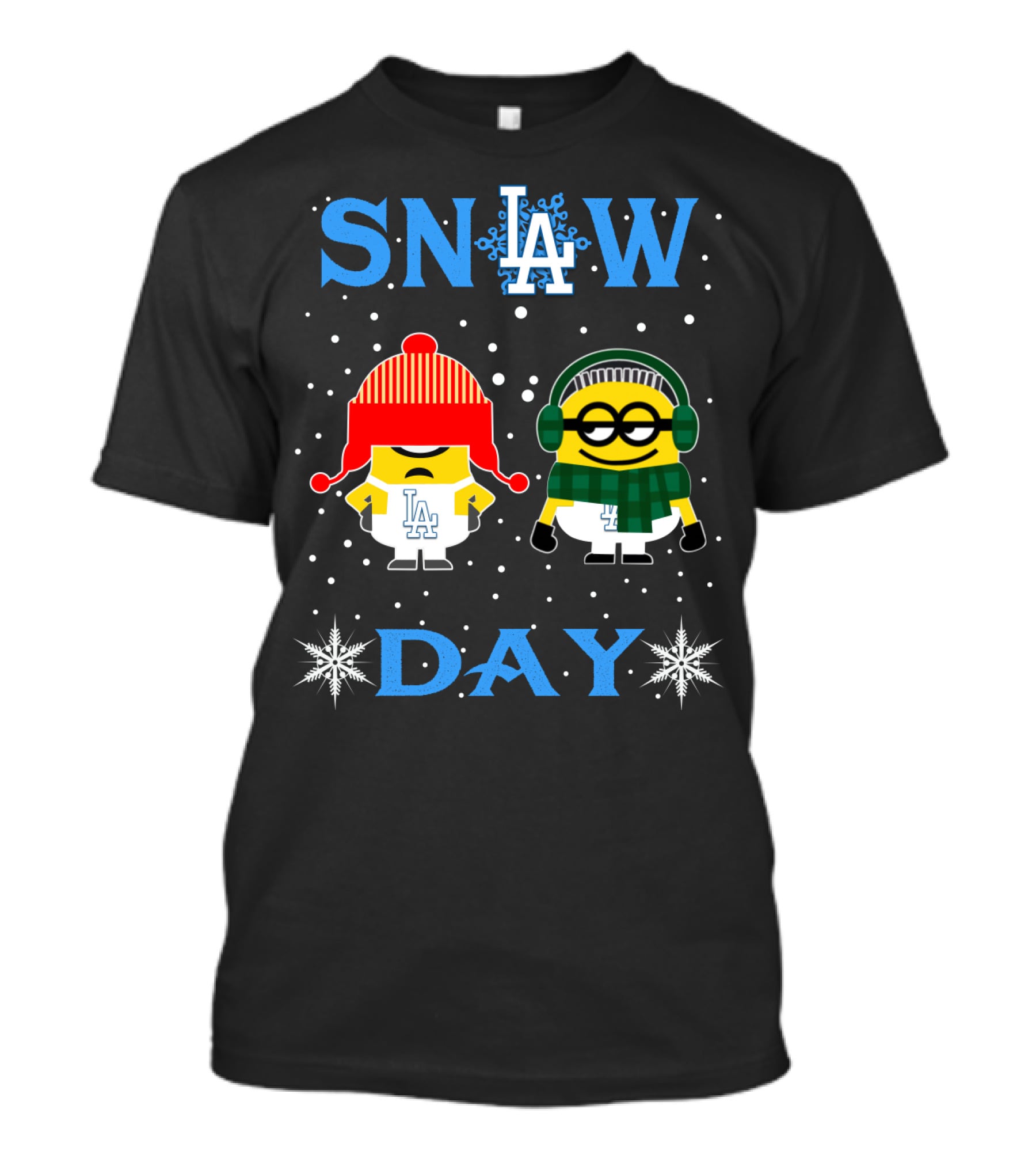 Snow Day Minions Wearing Los Angeles Dodgers Winter Gear T-Shirt