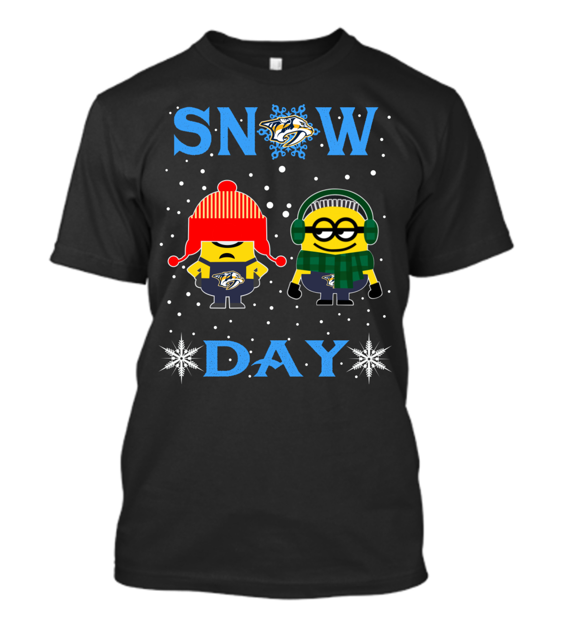 Snow Day Featuring Nashville Predators Logo With Minions In Winter Gear T-Shirt