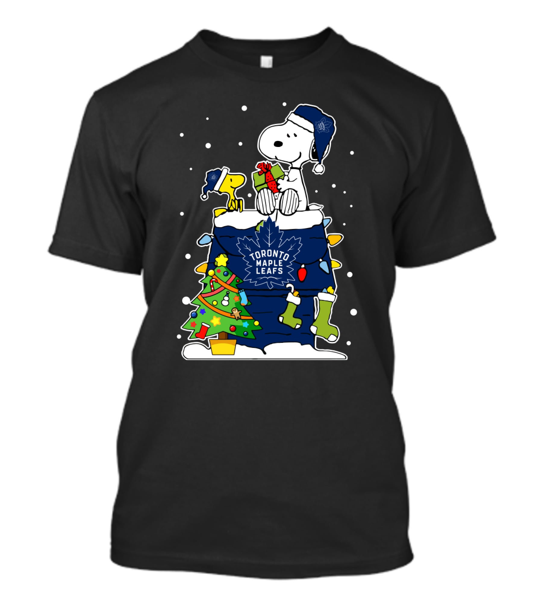 Toronto Maple Leafs Snoopy Christmas Theme With Woodstock And Holiday Tree Decorations T-Shirt
