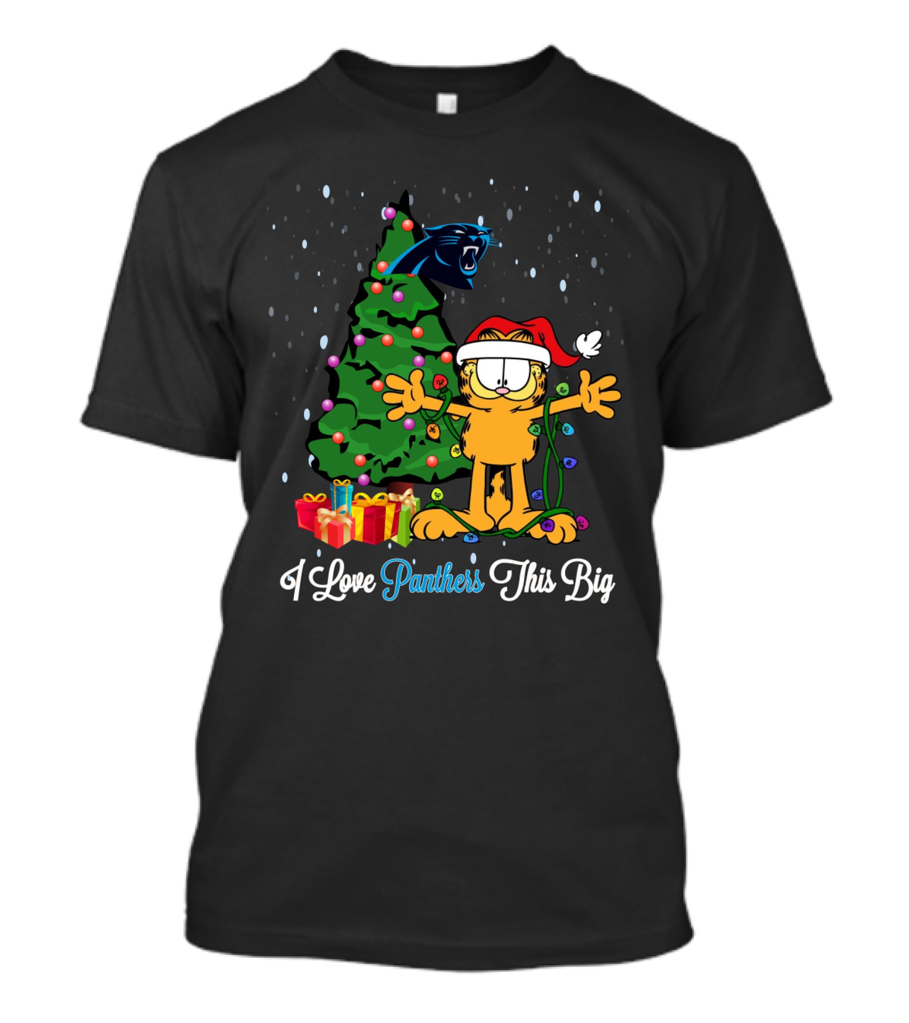 I Love Panthers This Big Christmas Garfield Cat Carolina Panthers T-Shirt
