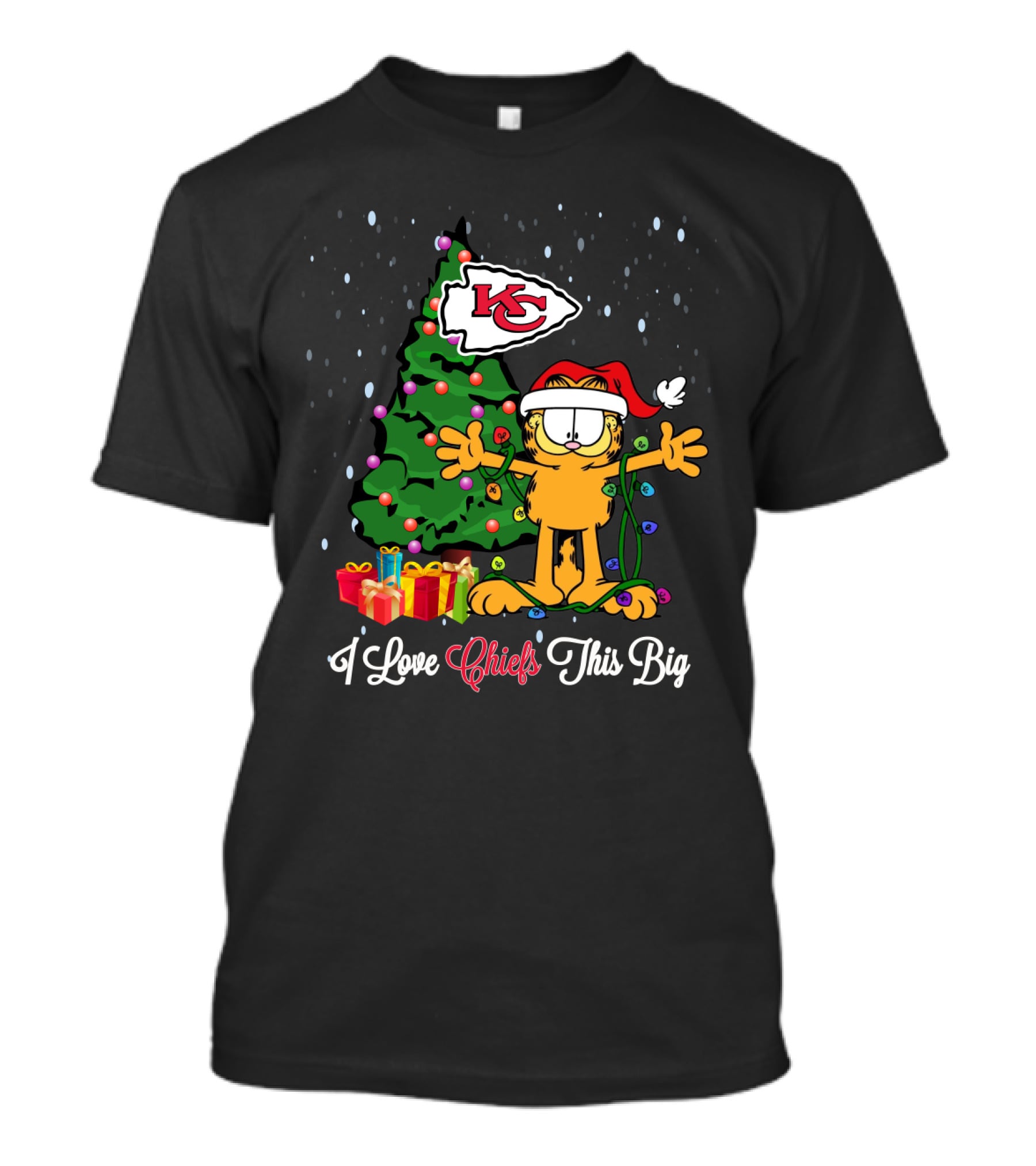 I Love Chiefs This Big Xmas Garfield Cat Kansas City Chiefs Christmas Tree T-Shirt