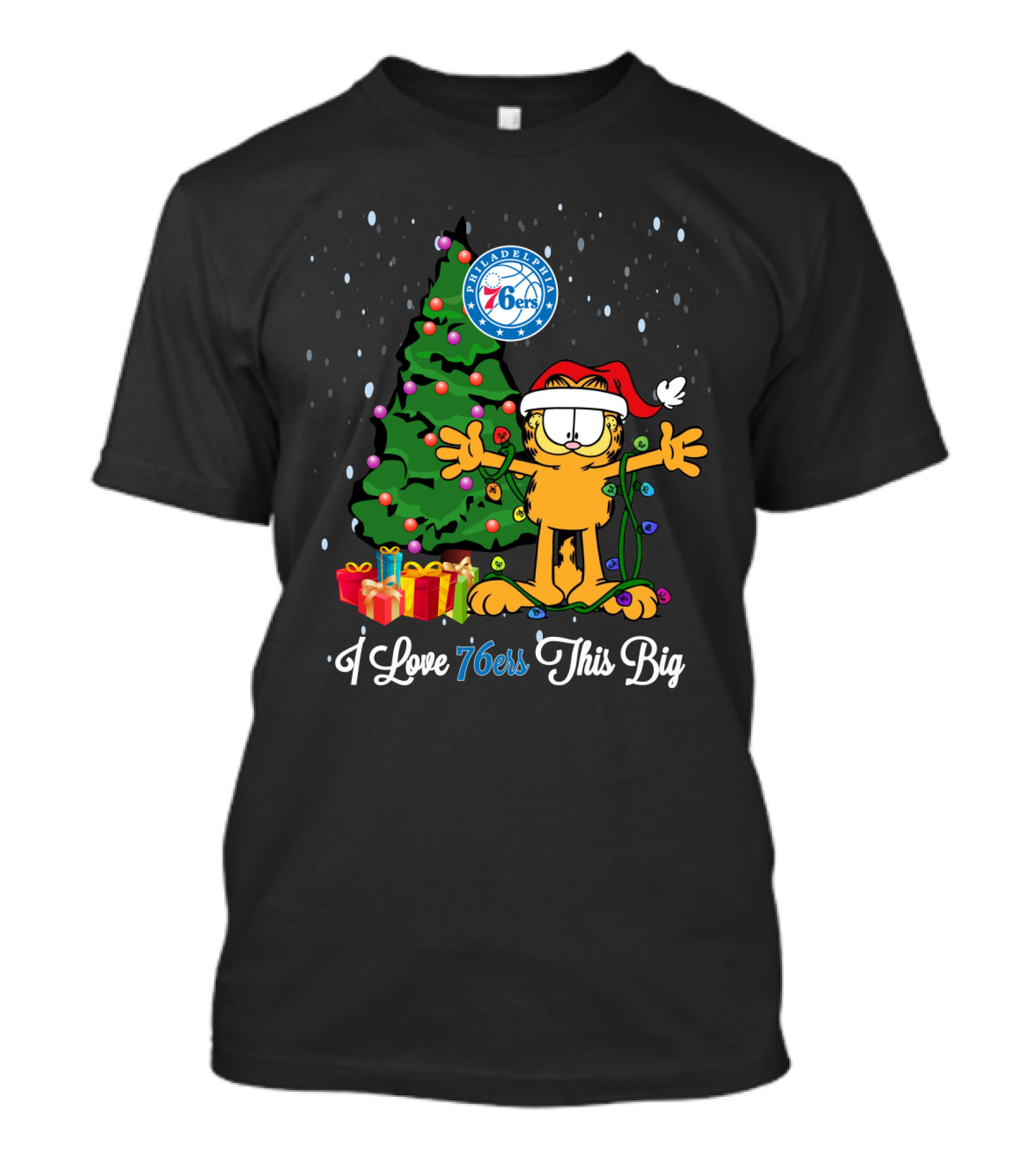 Garfield Xmas I Love 76ers This Big Philadelphia 76ers Logo Christmas Tree T-Shirt