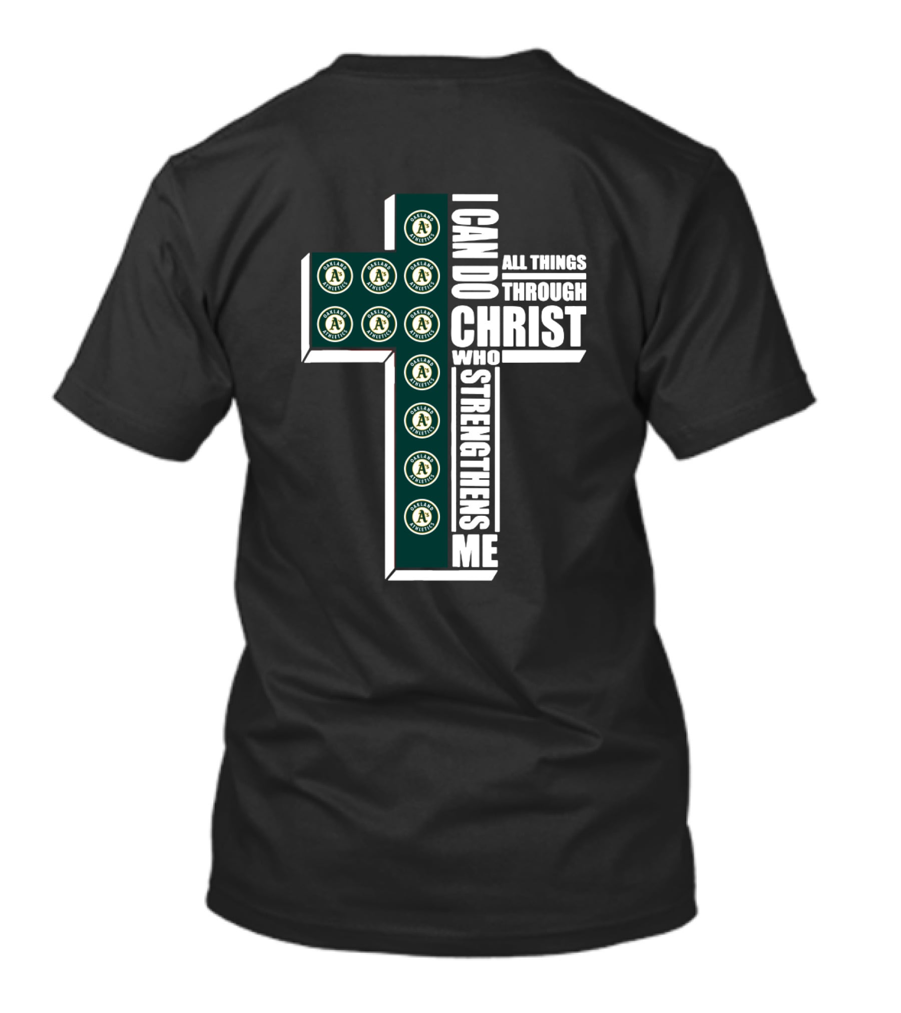 Athletics Logo Cross Design With I Can Do All Things Through Christ Text T-Shirt