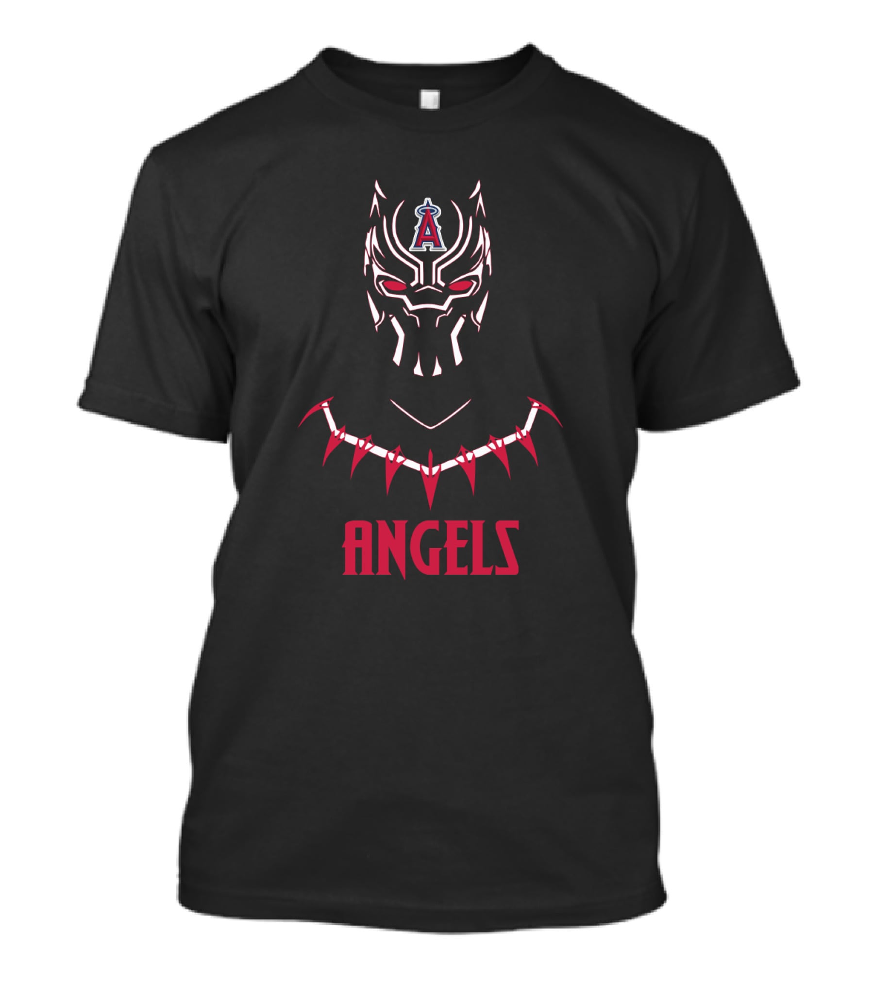 Los Angeles Angels Fans With Black Panther Inspired Mask And Iconic Necklace T-Shirt