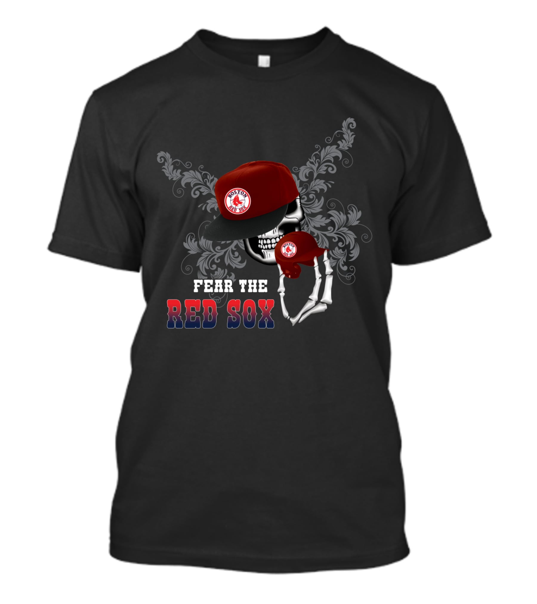 Boston Red Sox Fear With Skull In Cap T-Shirt
