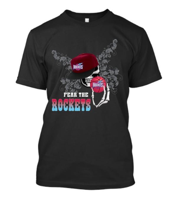 Fear The Rockets Skeleton Hat Basketball T-Shirt