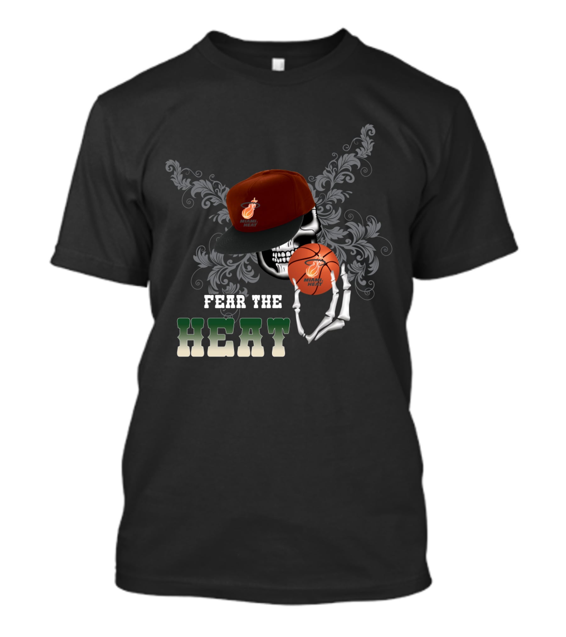 Fear The Miami Heat Skull Basketball Art For Fans T-Shirt