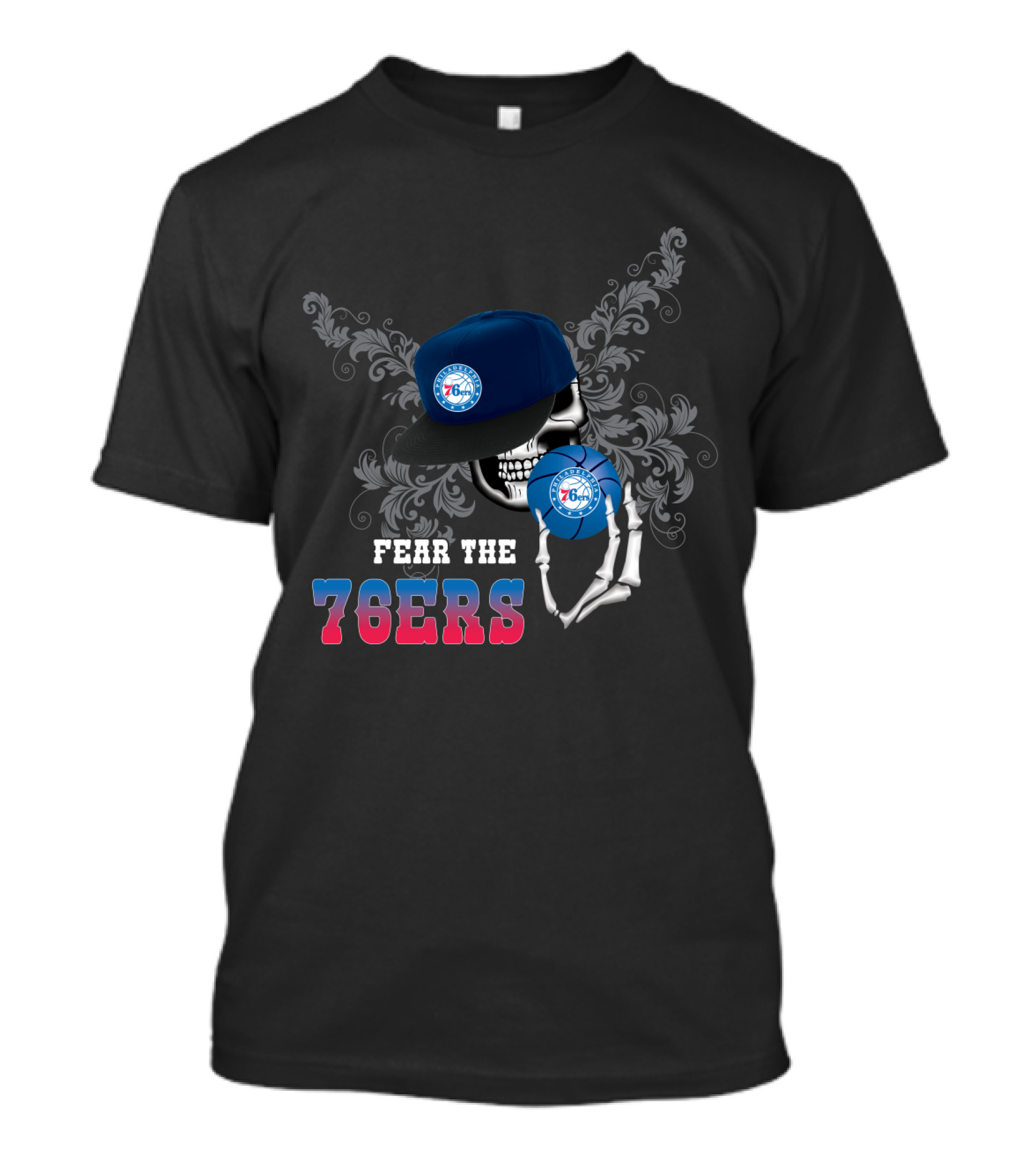 Fear The 76ers Philadelphia Basketball Skull With Cap T-Shirt