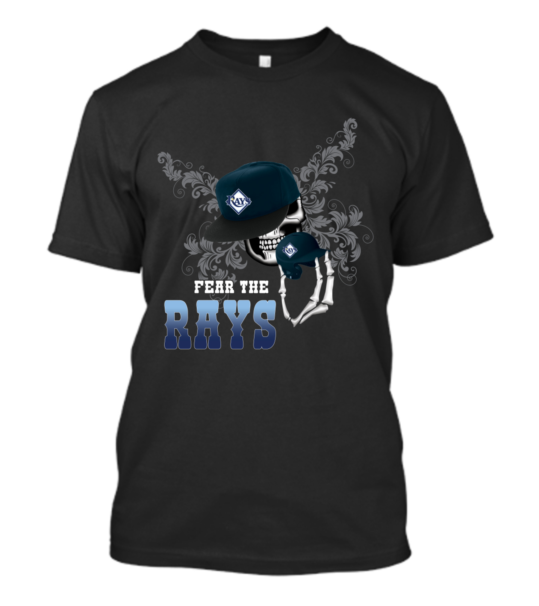 Fear The Rays Skull With Baseball Hat And Glove T-Shirt