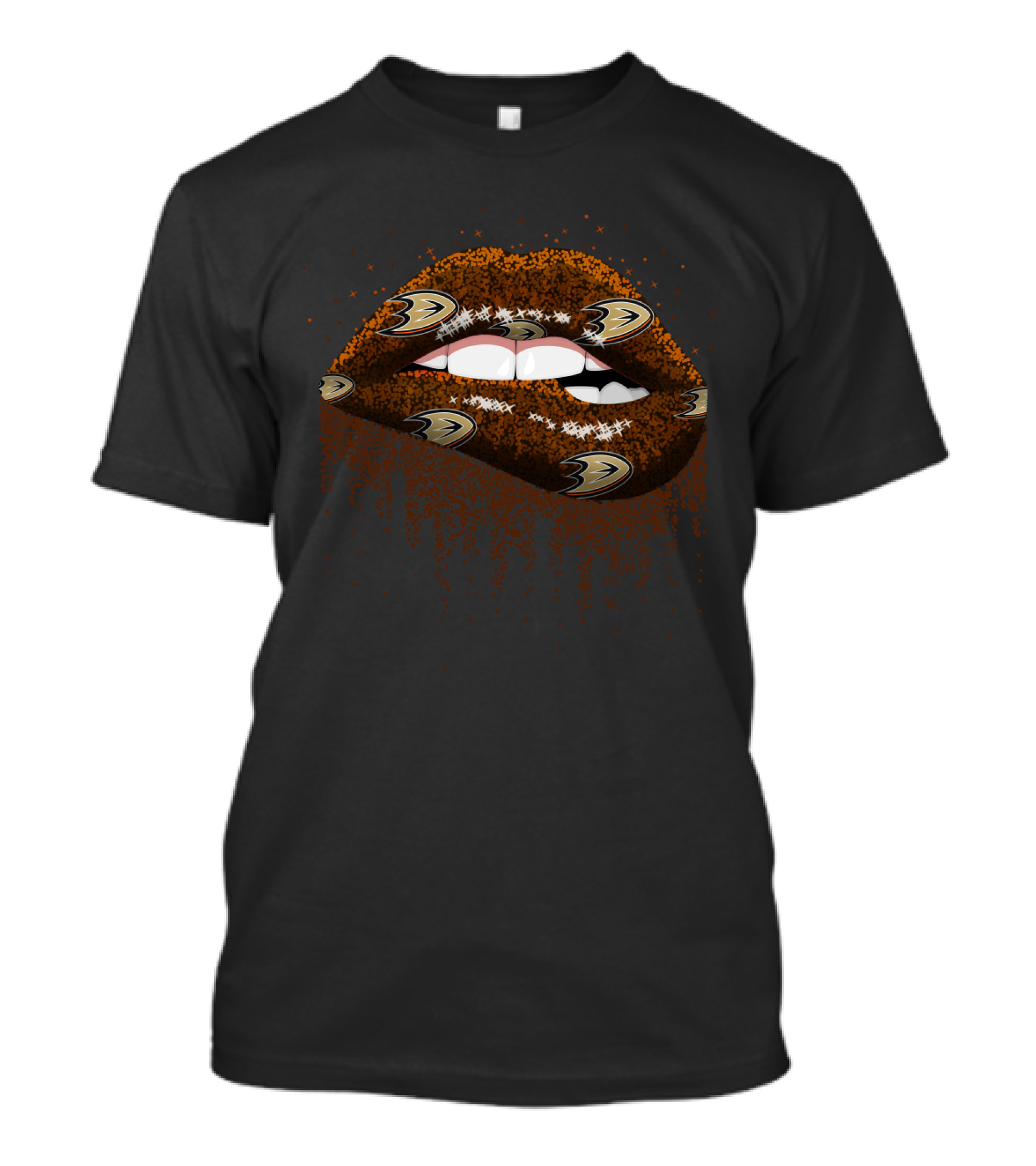 Anaheim Ducks Glitter Lips Fan Art With Team Logo Elements T-Shirt