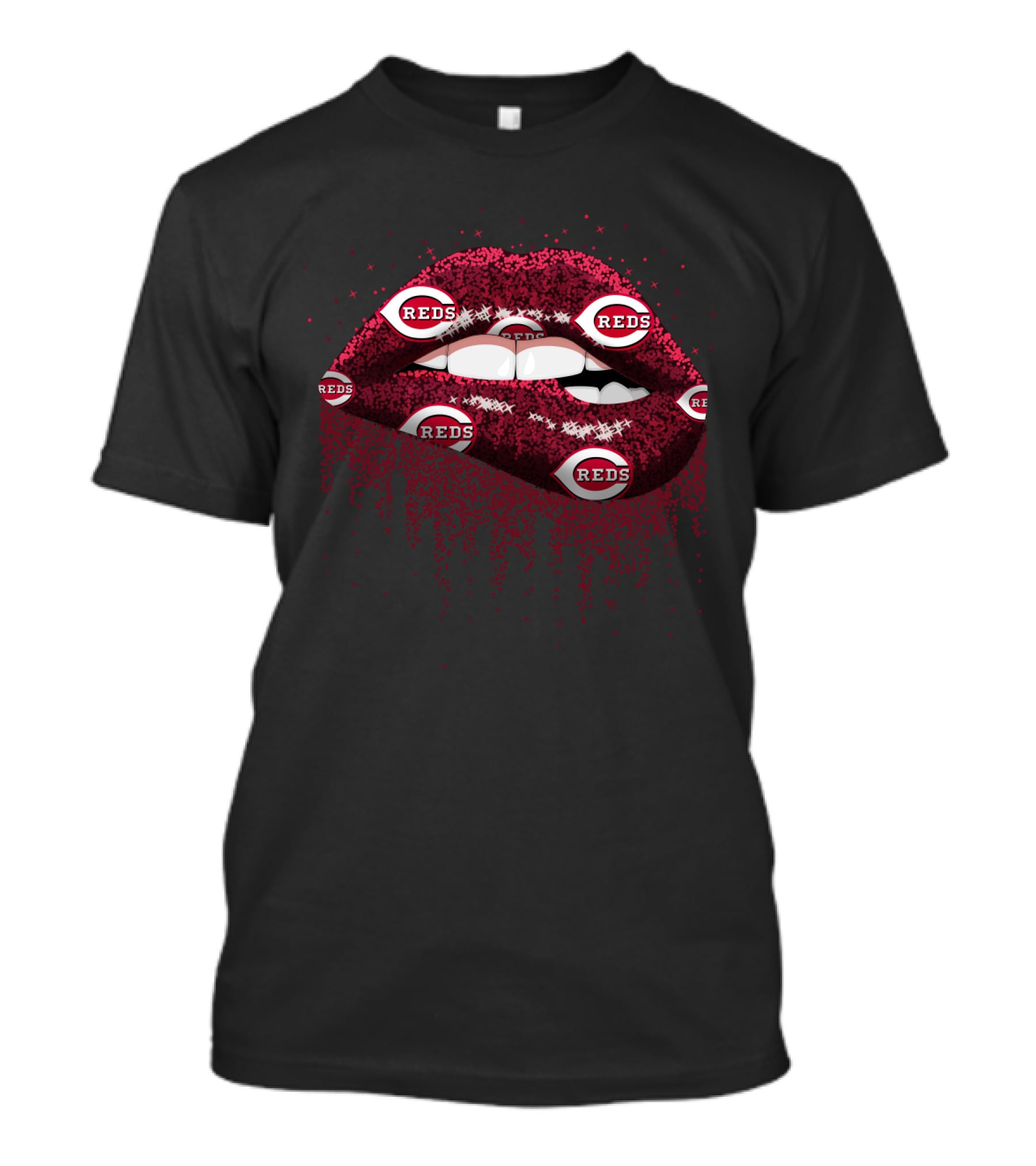Glitter Lips With Cincinnati Reds Logo T-Shirt