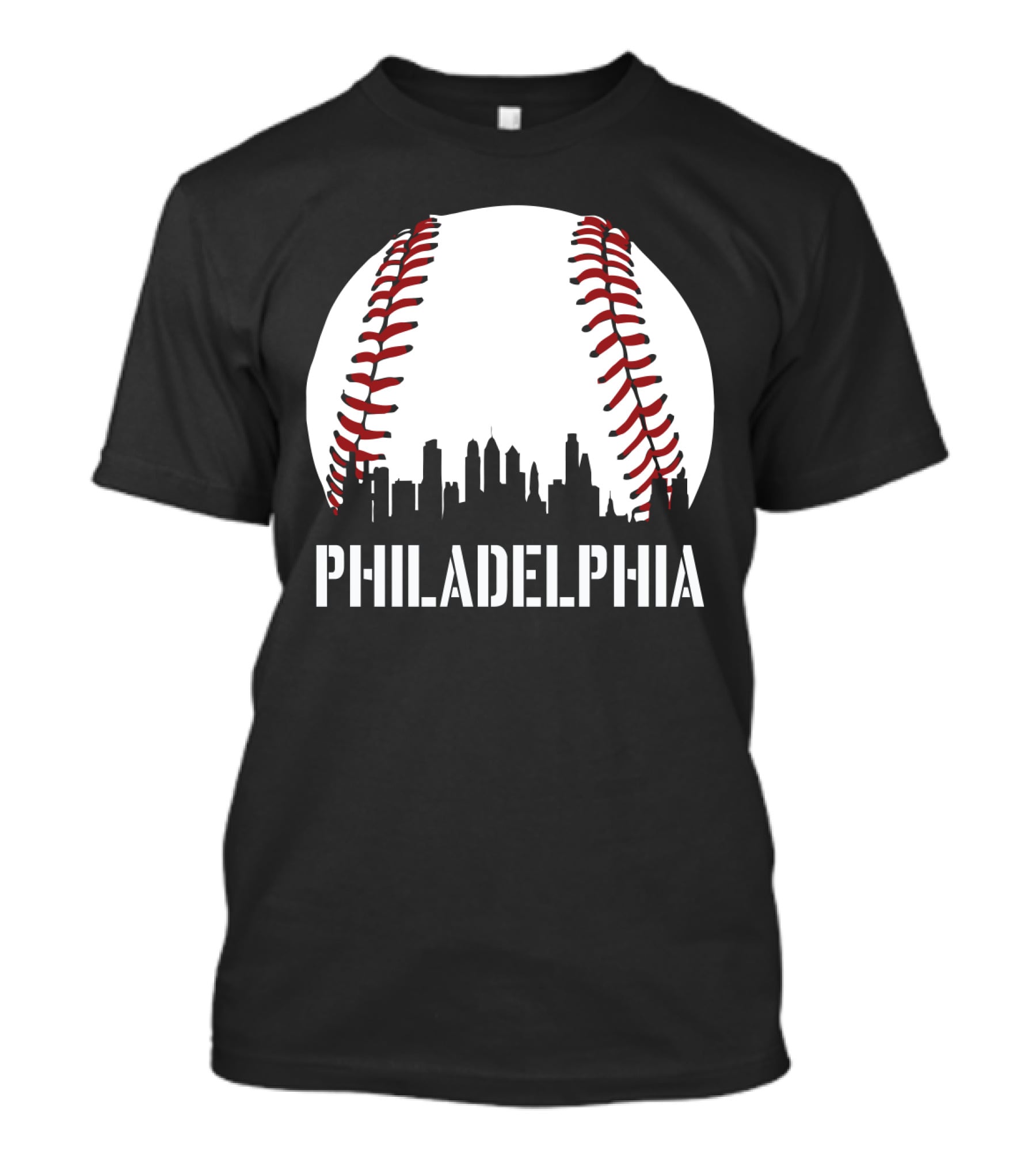 Philadelphia Skyline Baseball Stitching Downtown Philly T-Shirt