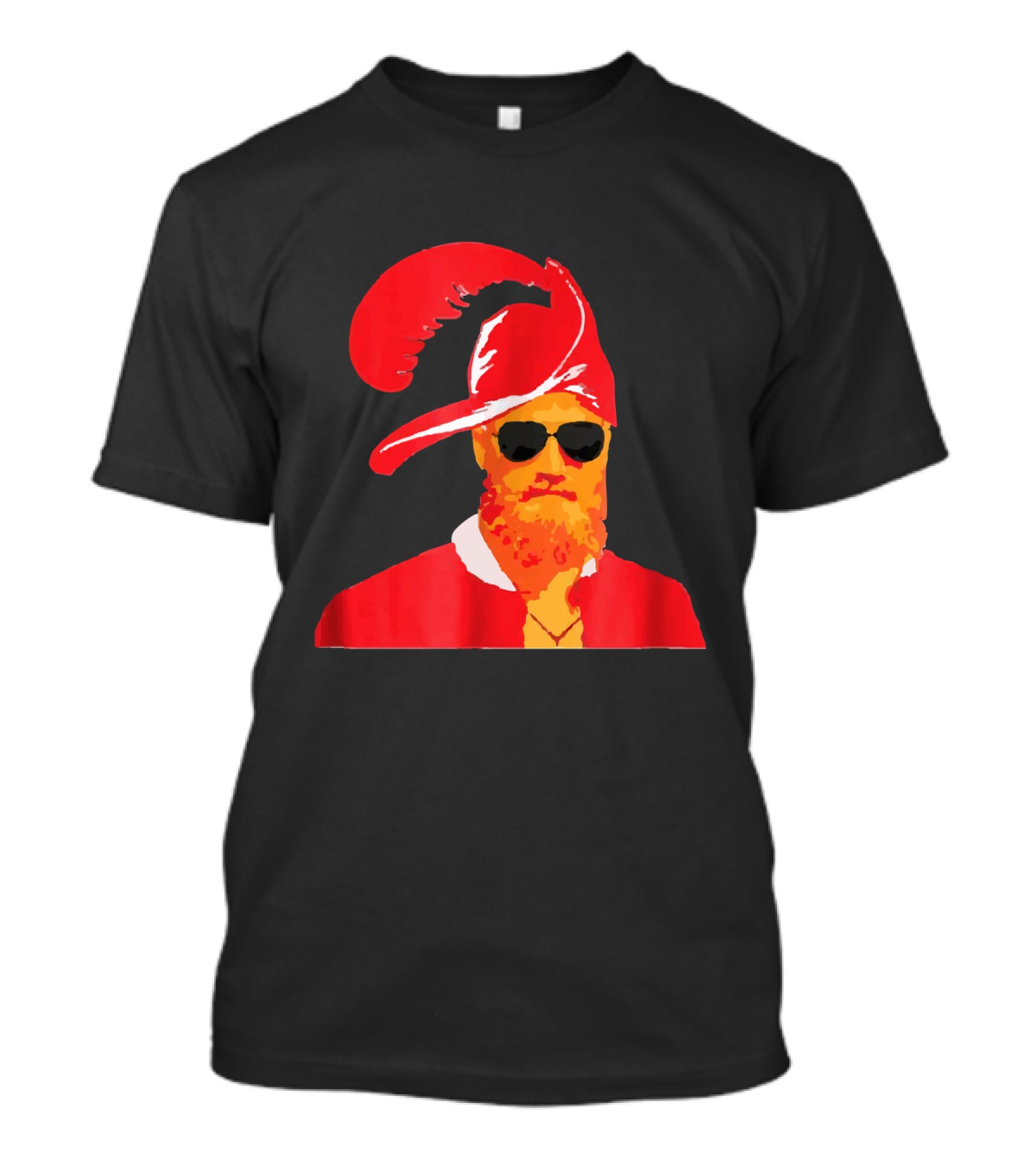Fitzmagic Pirate Santa With Sunglasses Iconic Beard Red Feather Hat T-Shirt