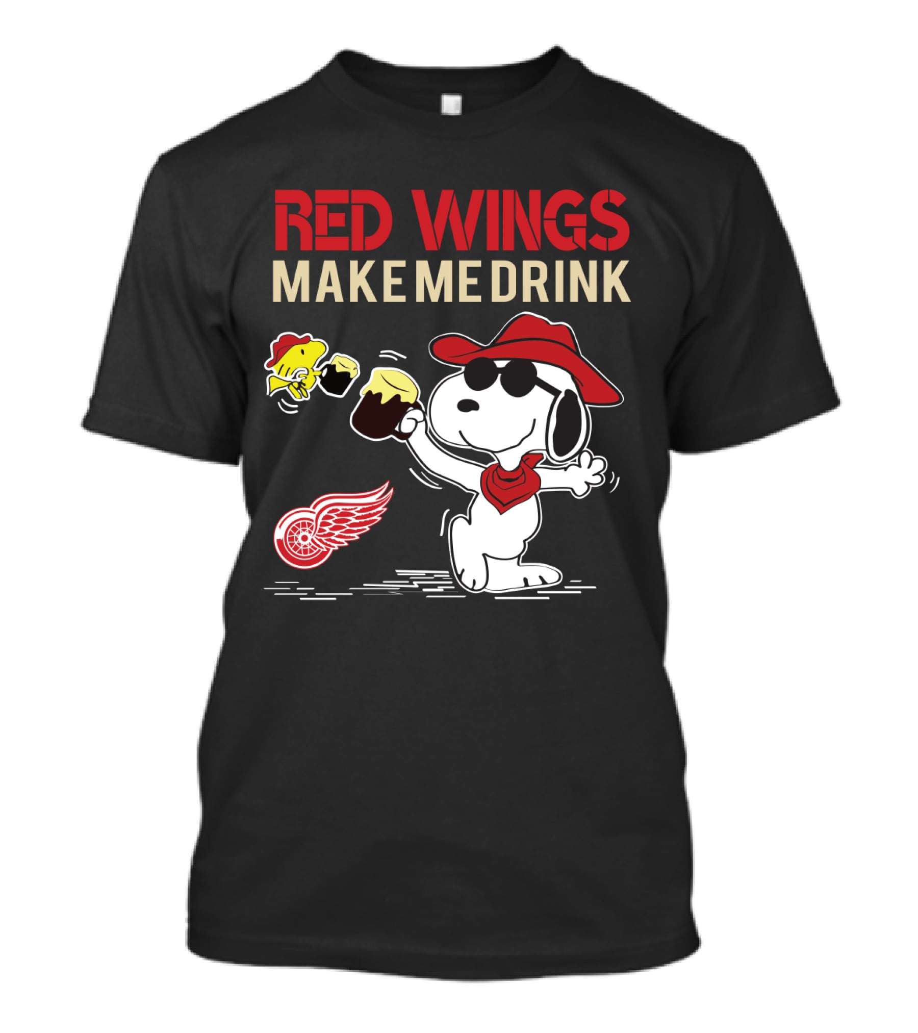 Snoopy Red Wings Make Me Drink Detroit Fans Hockey Humor T-Shirt