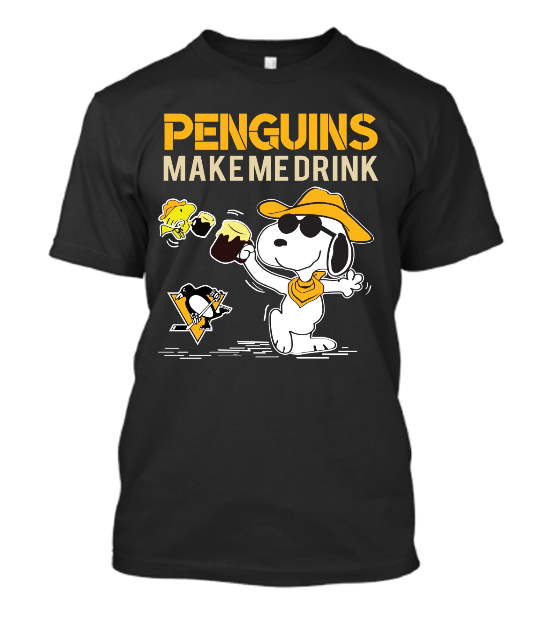 Snoopy Penguins Make Me Drink Pittsburgh Penguins Hockey Fans T-Shirt