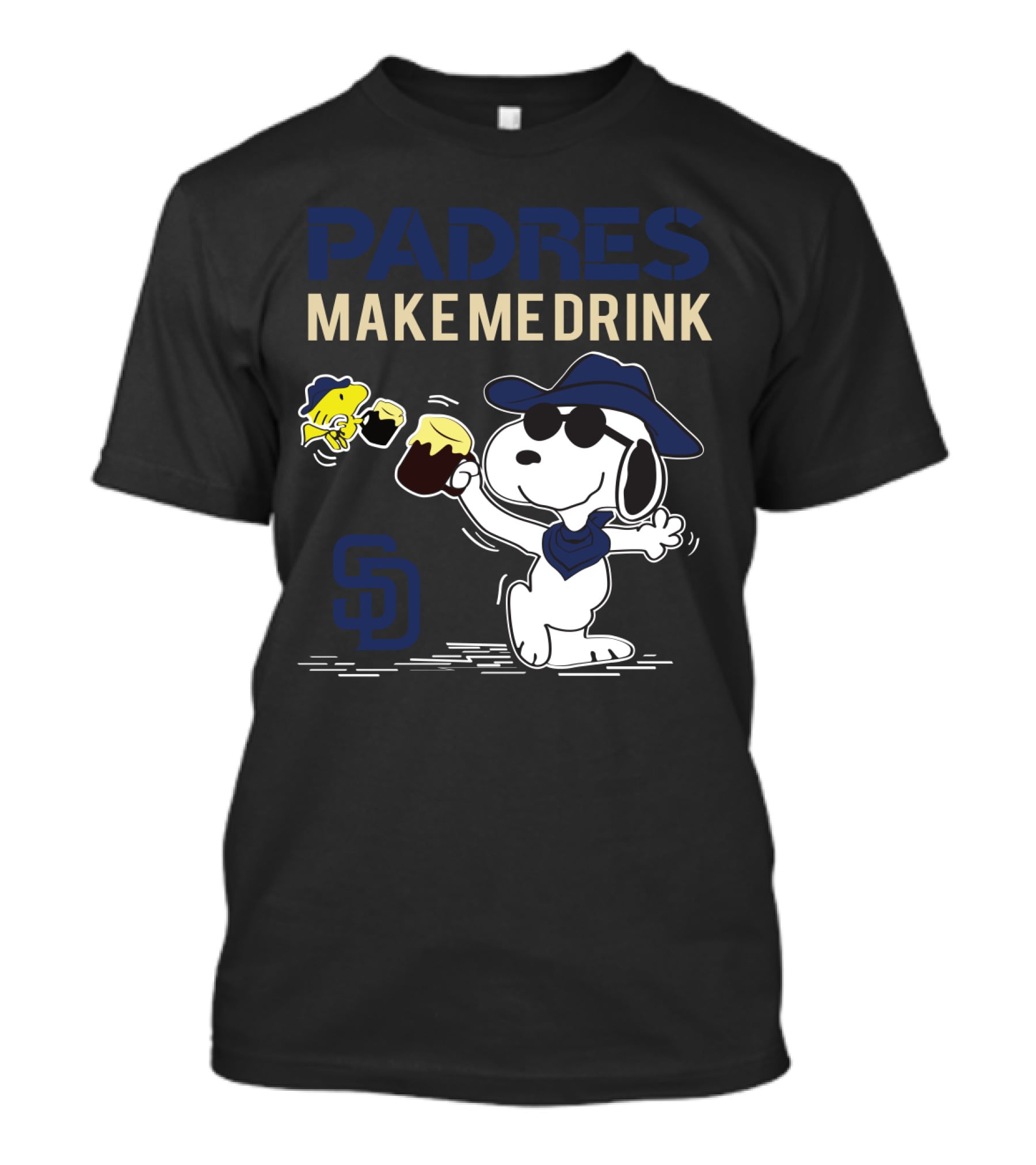 Snoopy Padres Make Me Drink San Diego Fans Peanuts Baseball Brew Fun T-Shirt