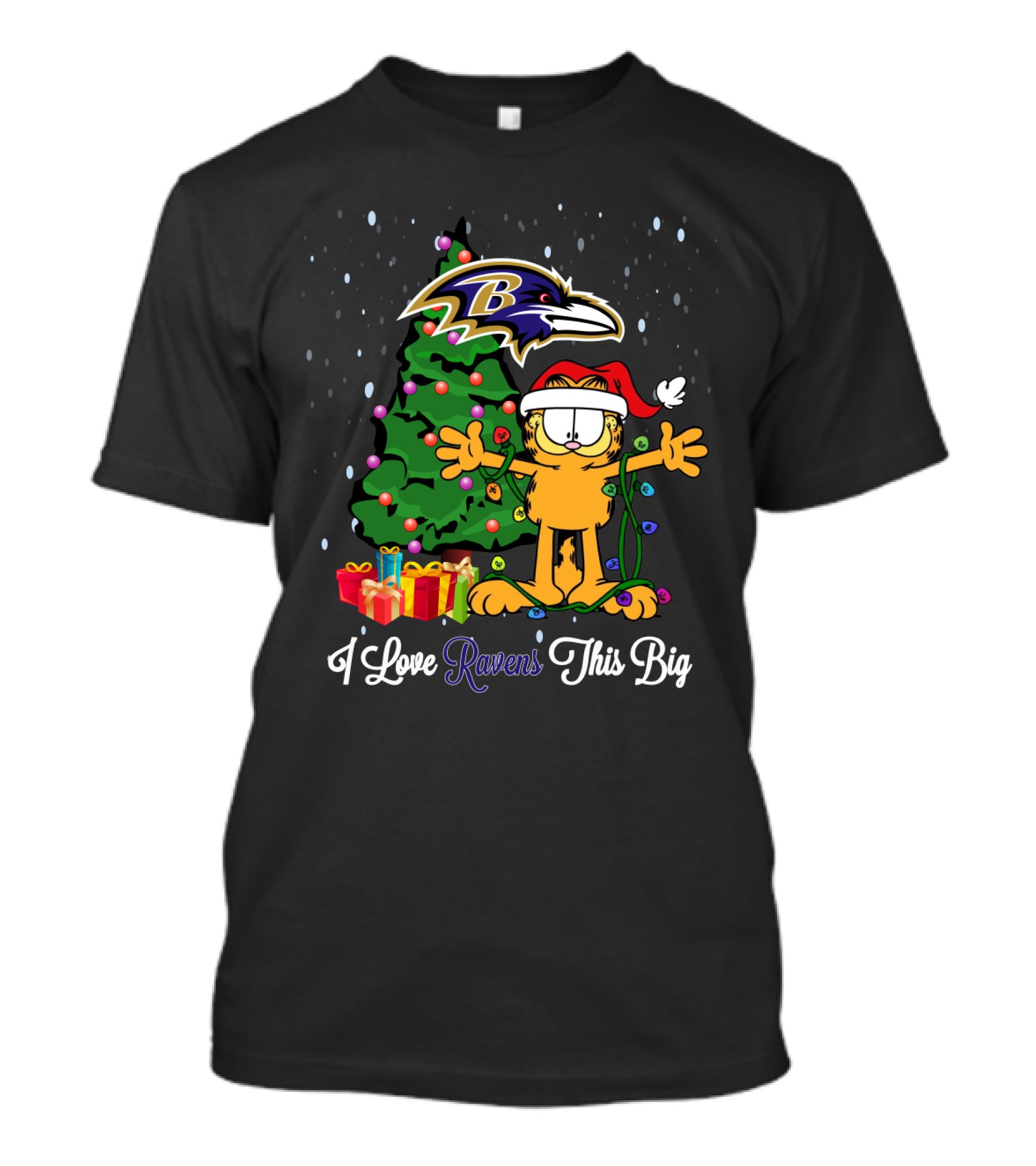 Baltimore Ravens Christmas I Love Ravens This Big Garfield Santa Tree T-Shirt