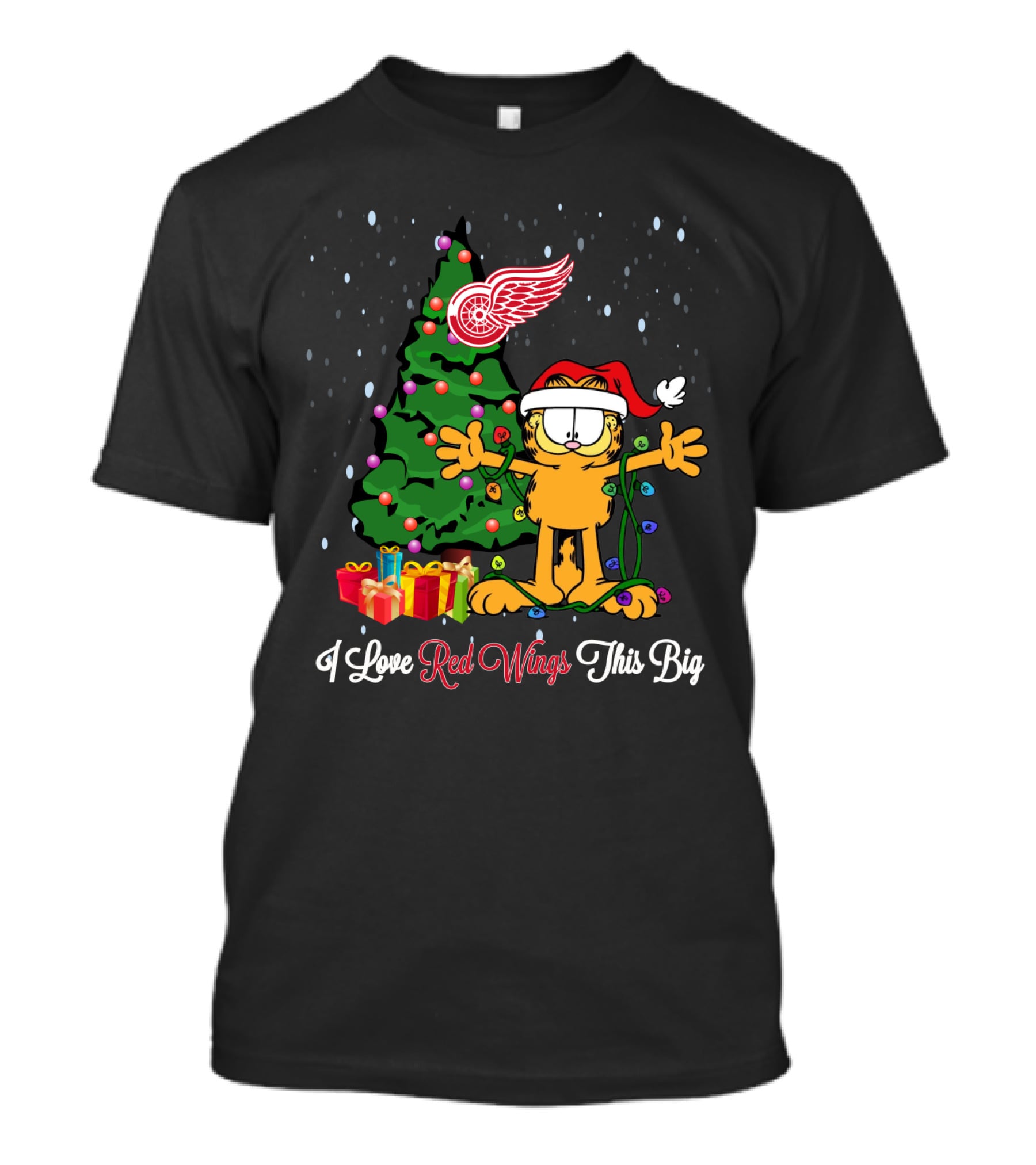I Love Detroit Red Wings This Big Christmas Tree Santa Garfield Snow T-Shirt