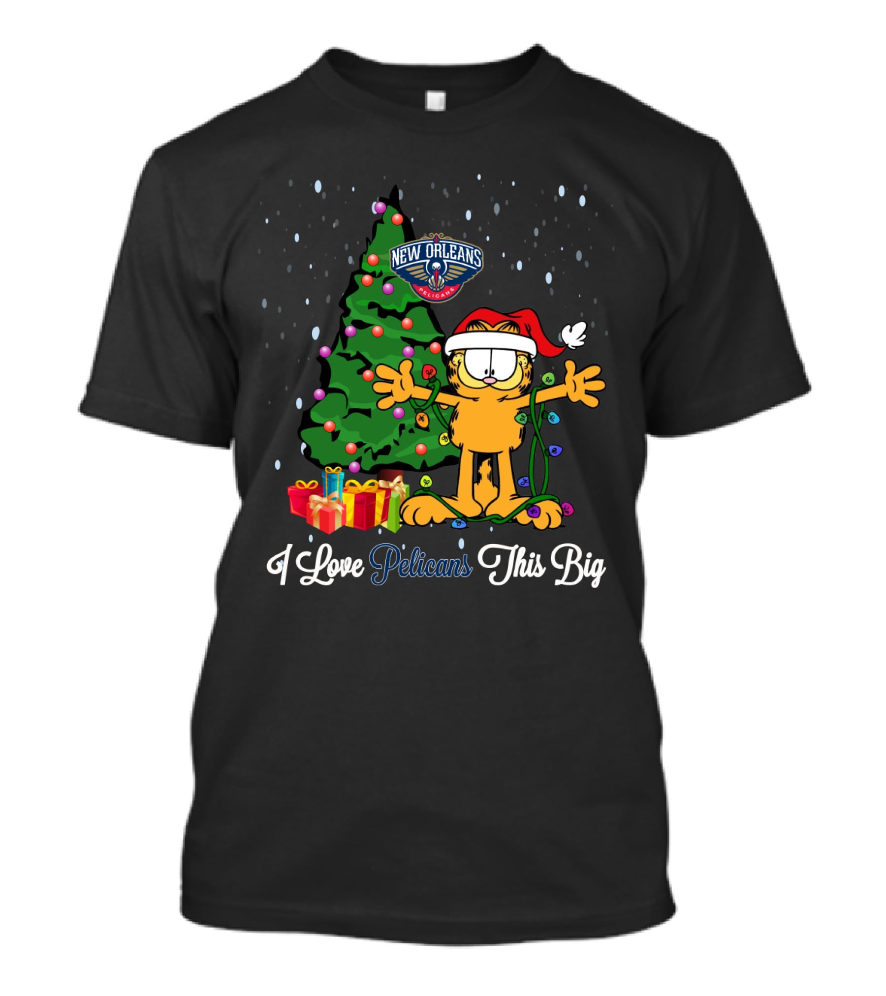 I Love New Orleans Pelicans This Big Christmas Tree Festive Scene T-Shirt