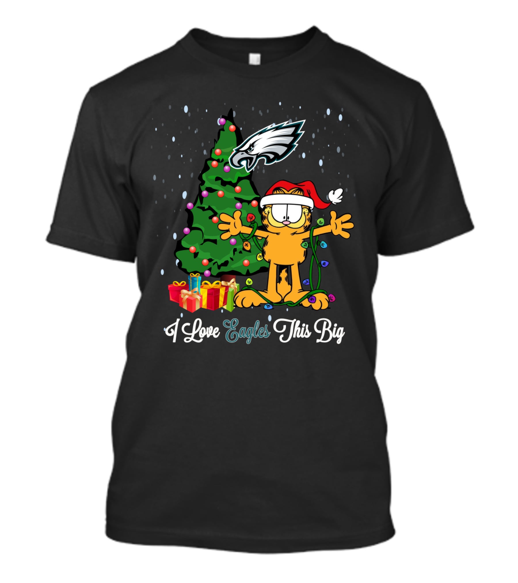 I Love Eagles This Big Philadelphia Eagles Christmas Tree Garfield Santa Hat T-Shirt