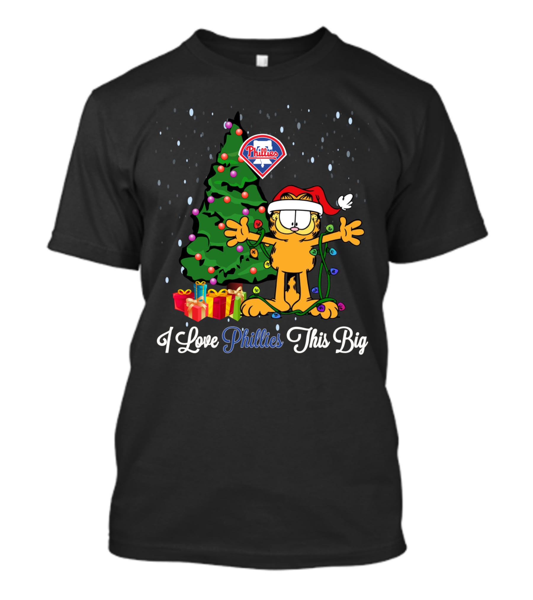I Love Phillies This Big Garfield Christmas Tree Santa Hat T-Shirt