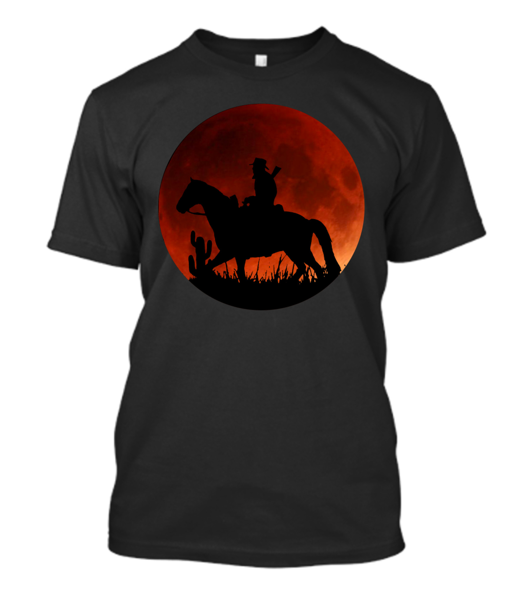 Red Moon Cowboy Riding Silhouette Red Dead Redemption T-Shirt