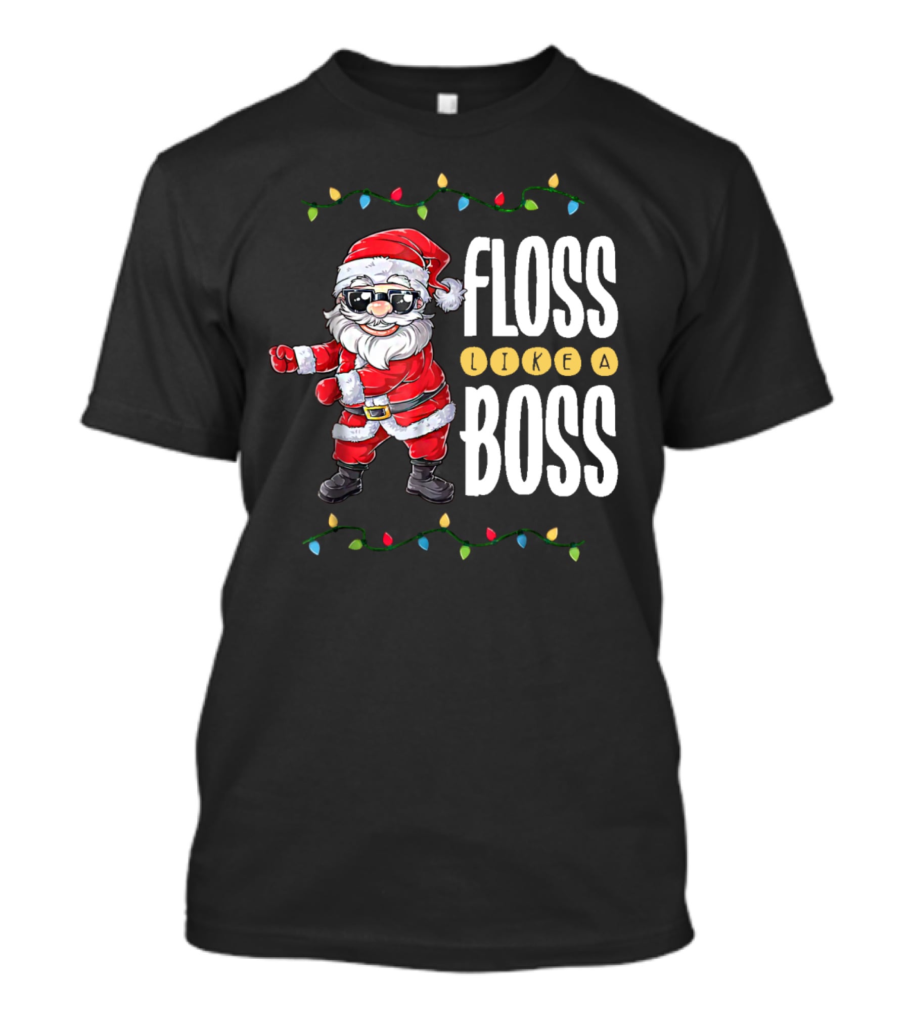 Floss Like A Boss Santa Dancing With Christmas Lights T-Shirt
