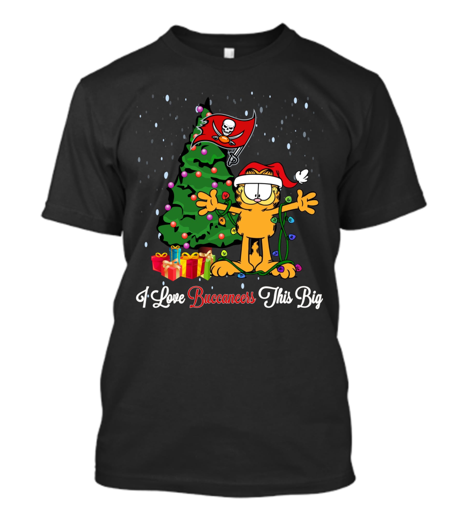 I Love Buccaneers This Big Tampa Bay Buccaneers Christmas Tree And Presents T-Shirt
