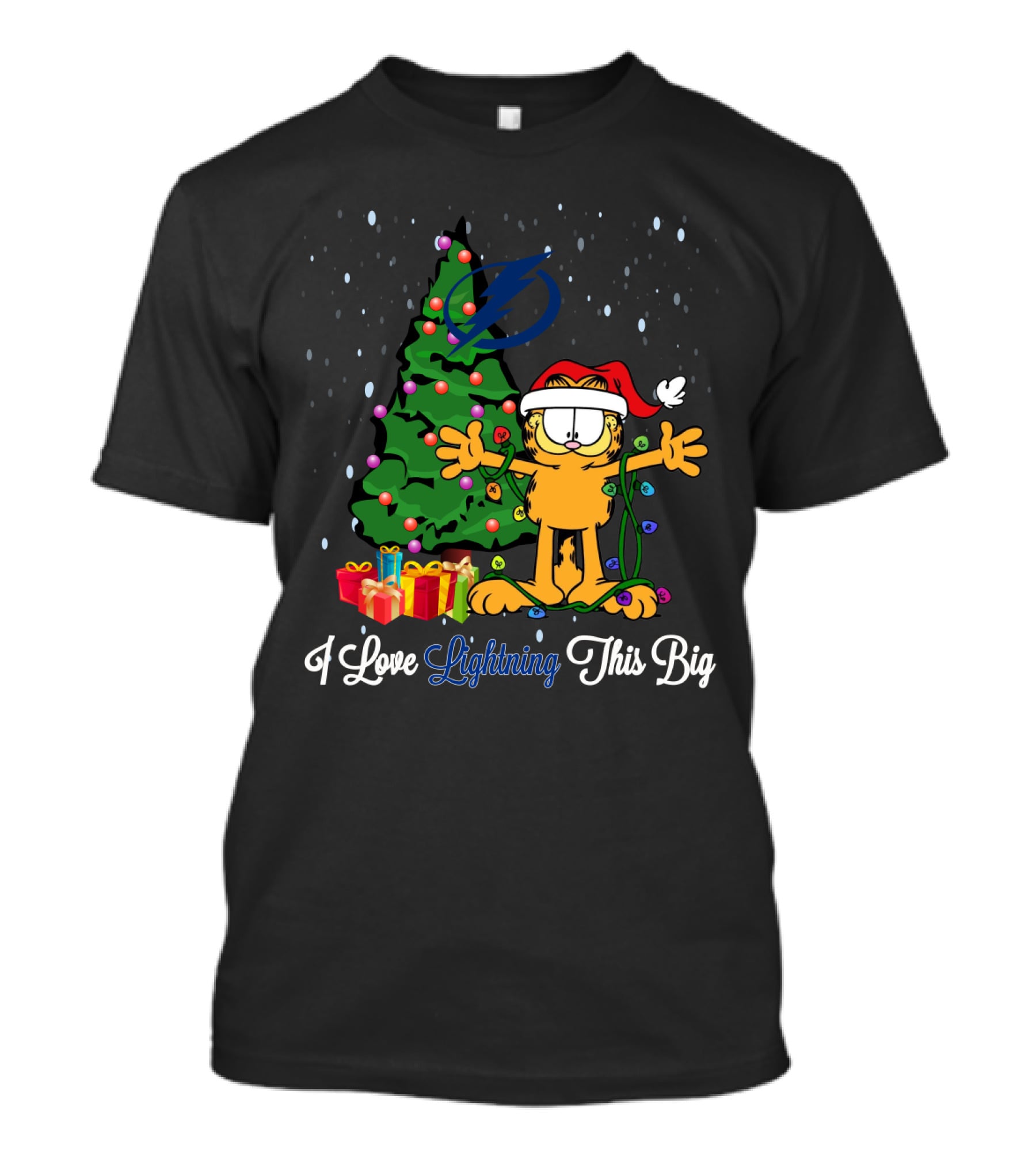 I Love Tampa Bay Lightning This Big Christmas Tree And Garfield Gifts T-Shirt