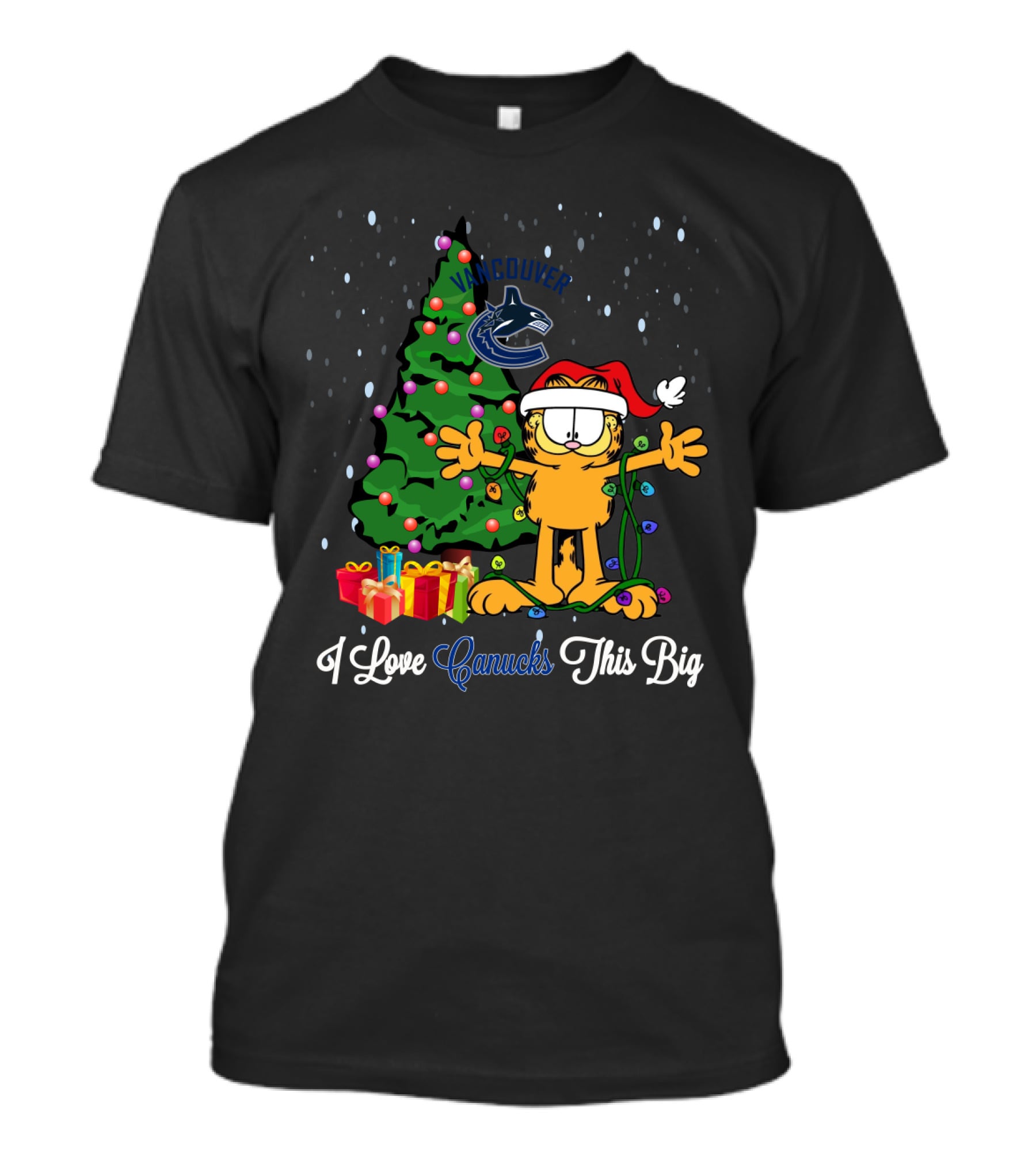 I Love Vancouver Canucks This Big Garfield Christmas Tree T-Shirt