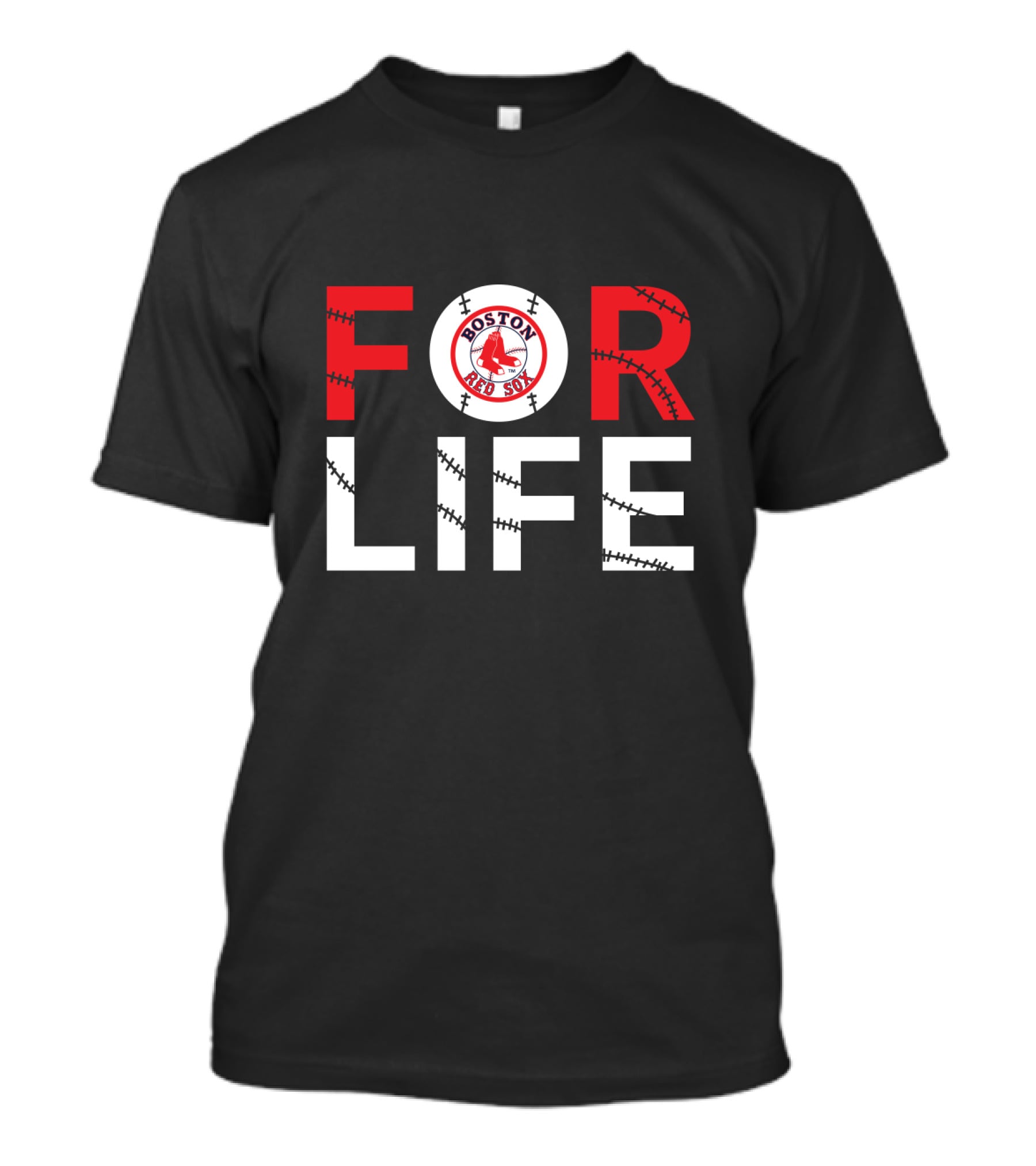 Boston Red Sox For Life Baseball Stitch Pattern T-Shirt