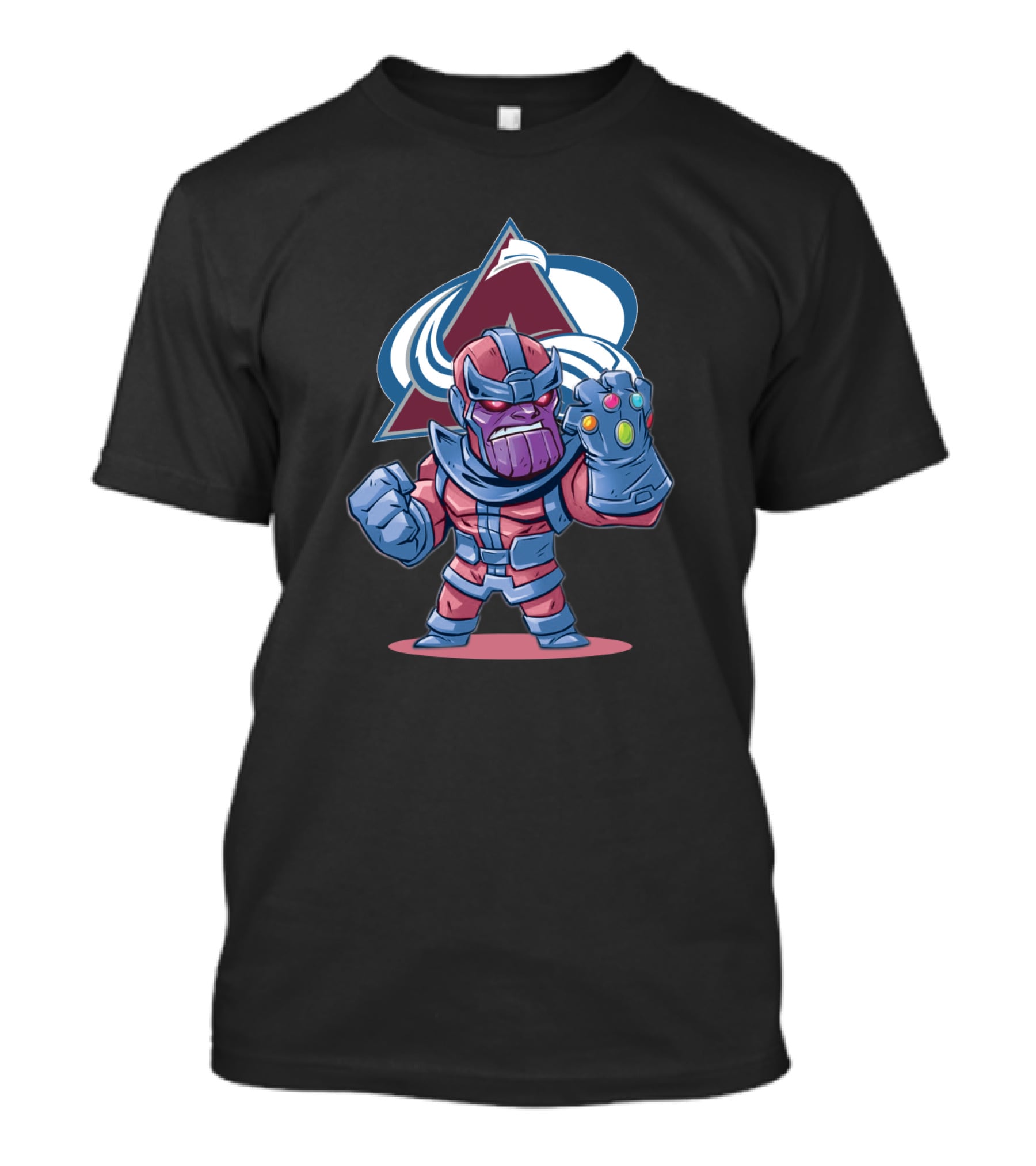 Thanos Character With Infinity Gauntlet And Colorado Avalanche Logo Background T-Shirt
