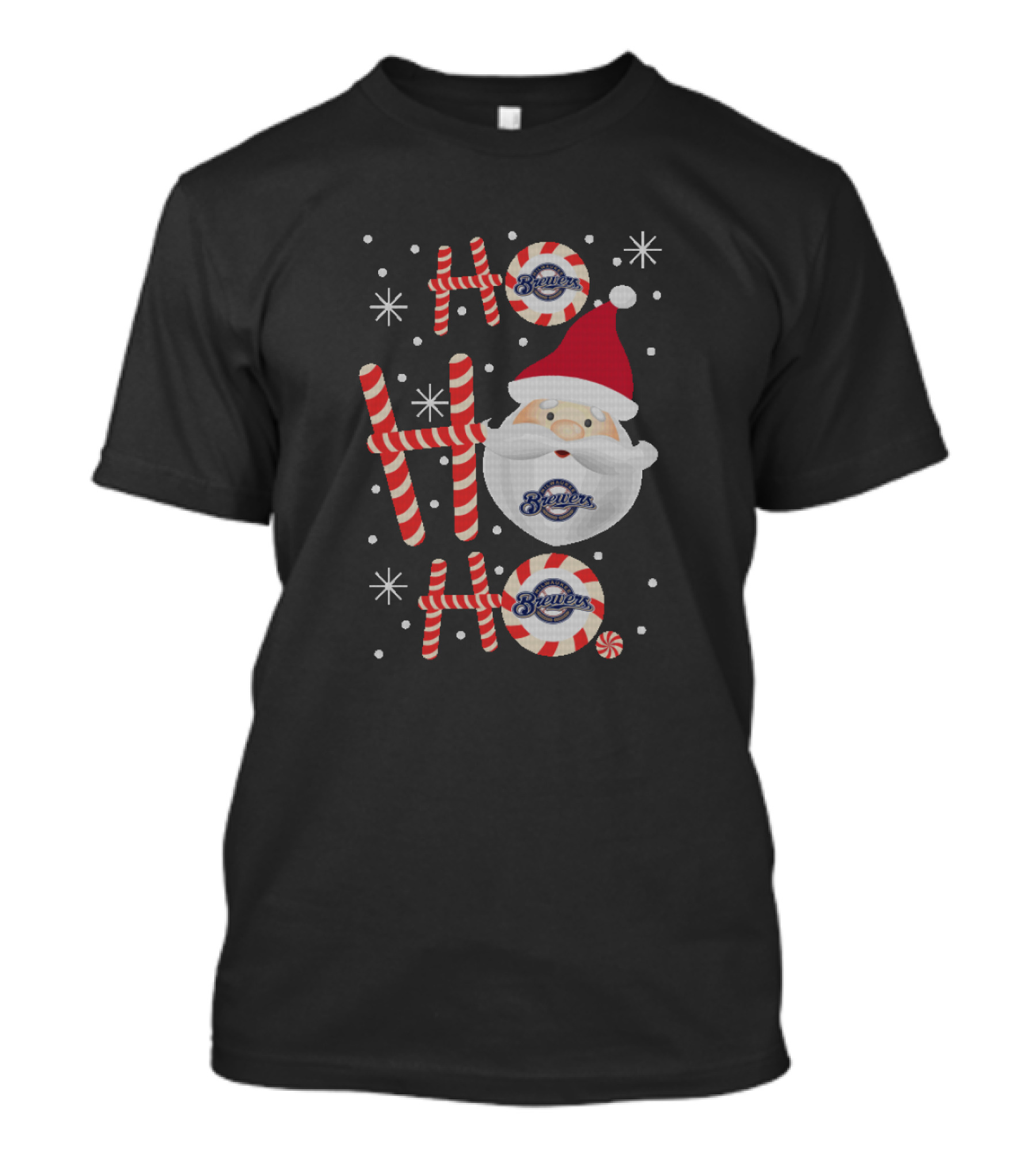 Milwaukee Brewers Ho Ho Ho Christmas Santa Fans Peppermint T-Shirt