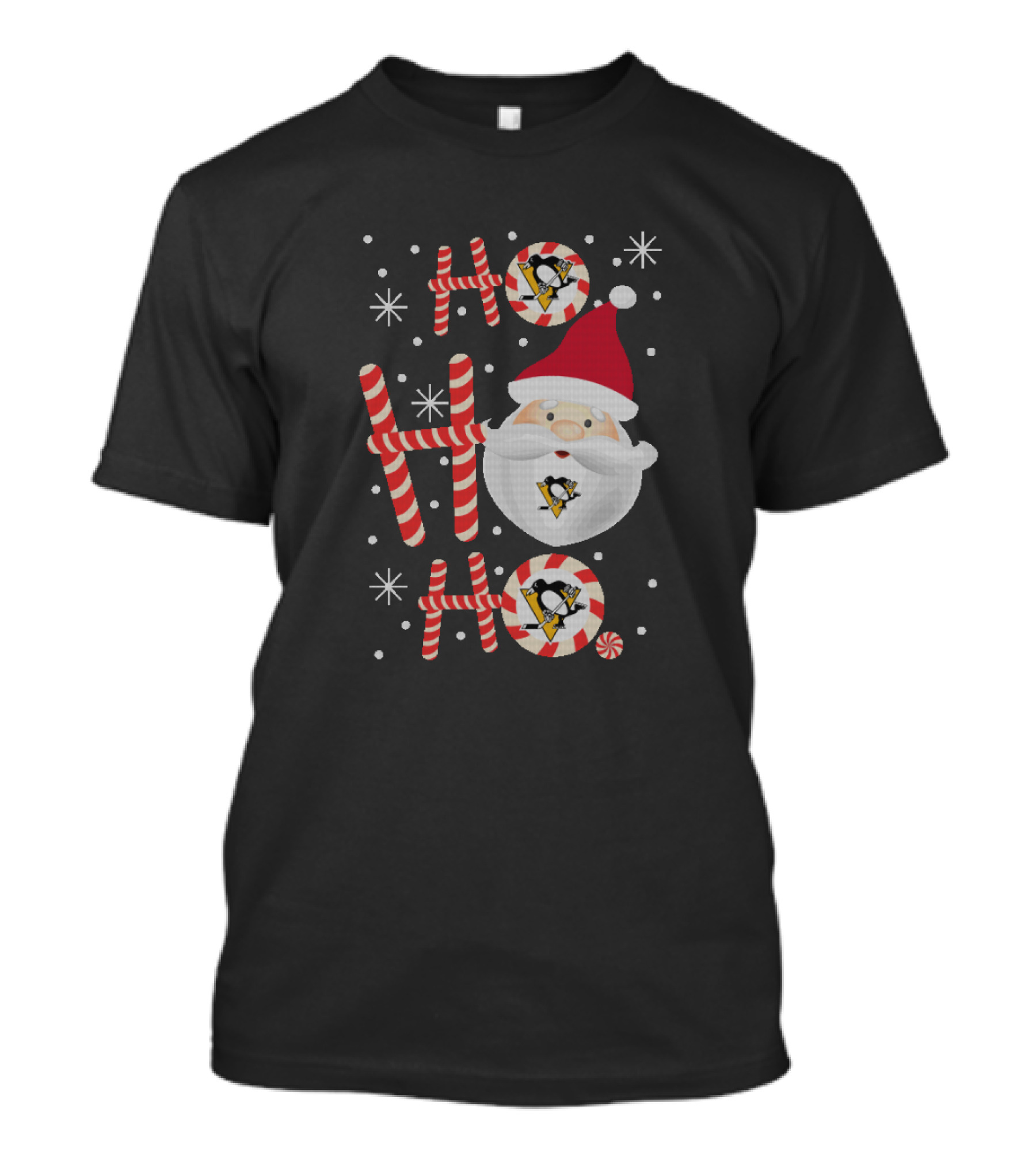 Santa Ho Ho Ho Theme With Pittsburgh Penguins Logo Xmas Fans T-Shirt
