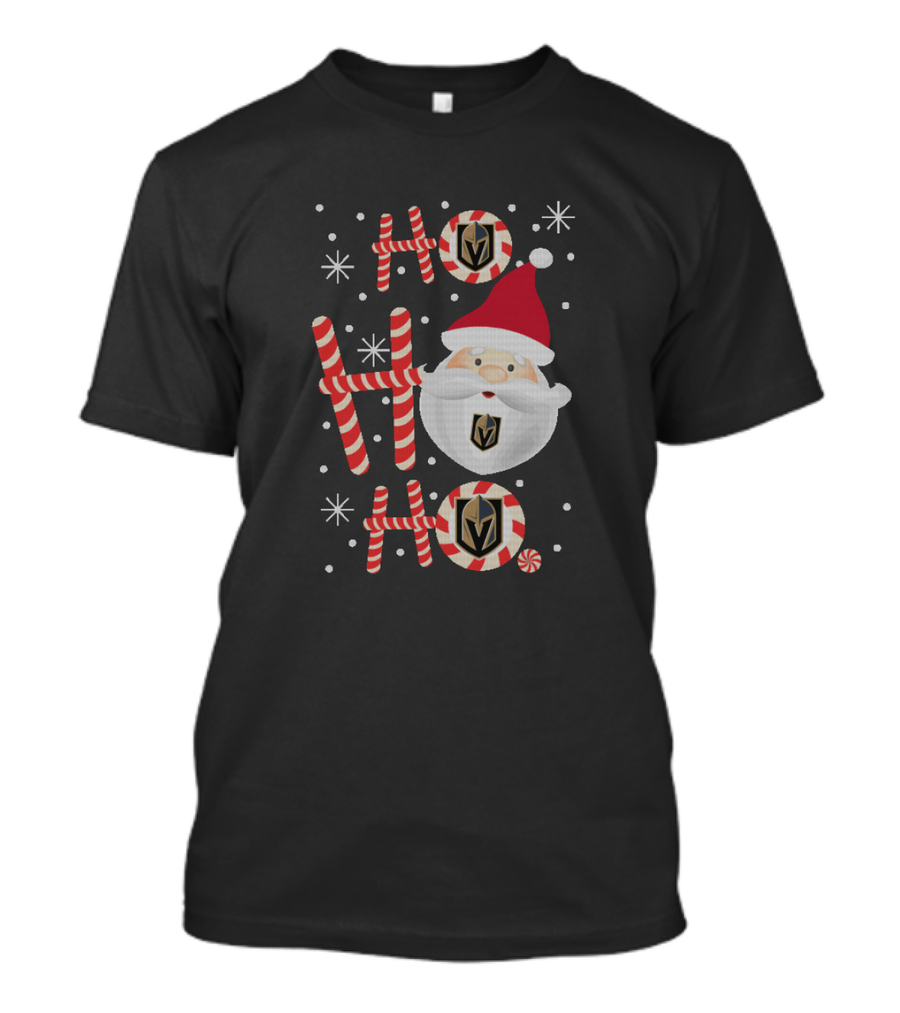 Ho Ho Ho Christmas Vegas Golden Knights Santa Candy Cane T-Shirt