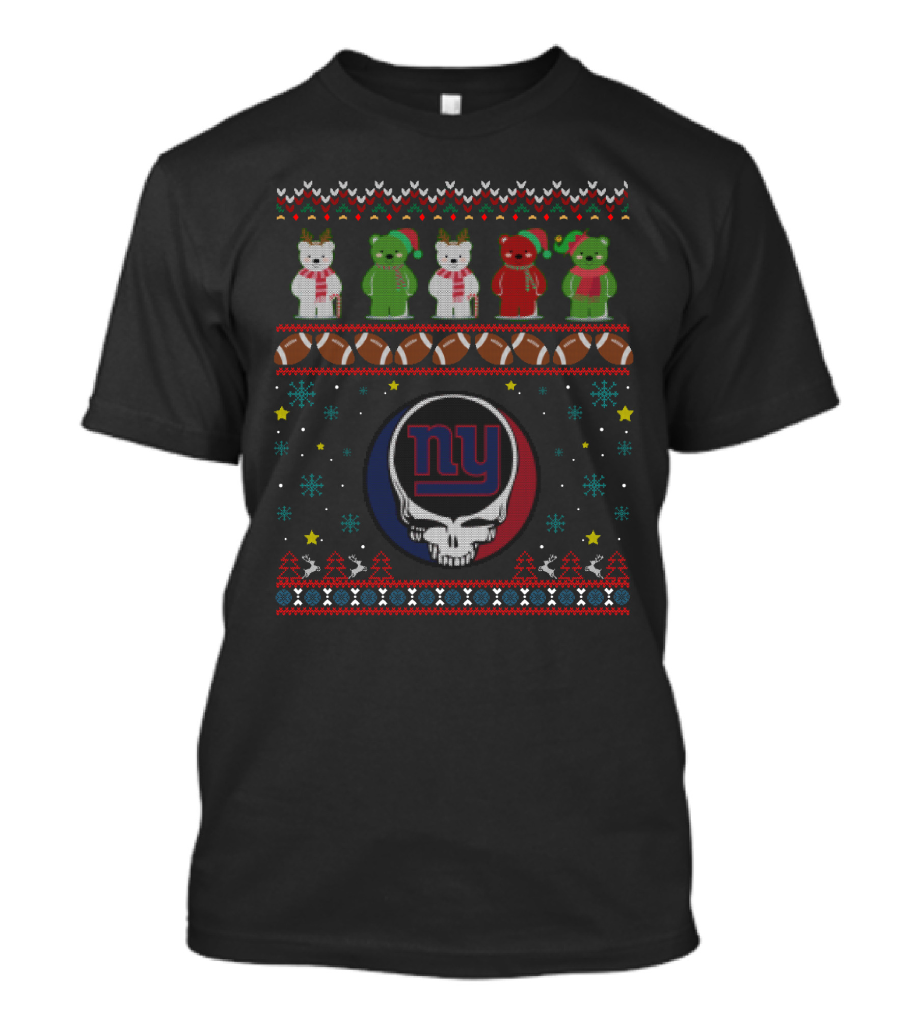 New York Giants Grateful Dead Bears Christmas Football T-Shirt