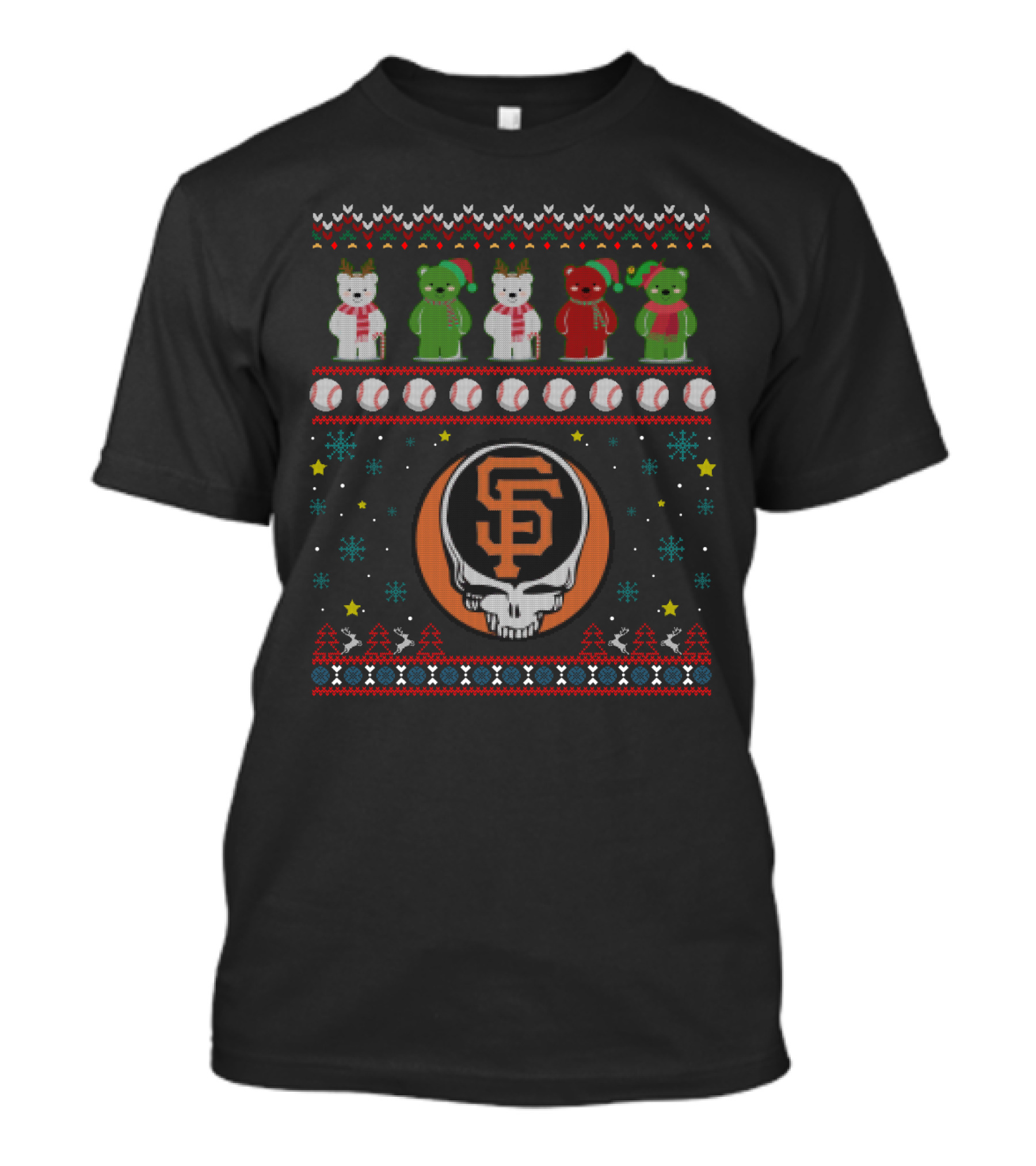 San Francisco Giants Grateful Dead Bears Christmas Baseball Skull Iconic T-Shirt