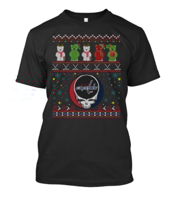 Washington Capitals Grateful Dead Bears Hockey Skull Holiday T-Shirt