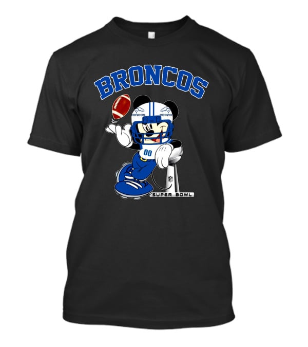 Broncos Mickey Mouse Nfl Super Bowl Football T-Shirt