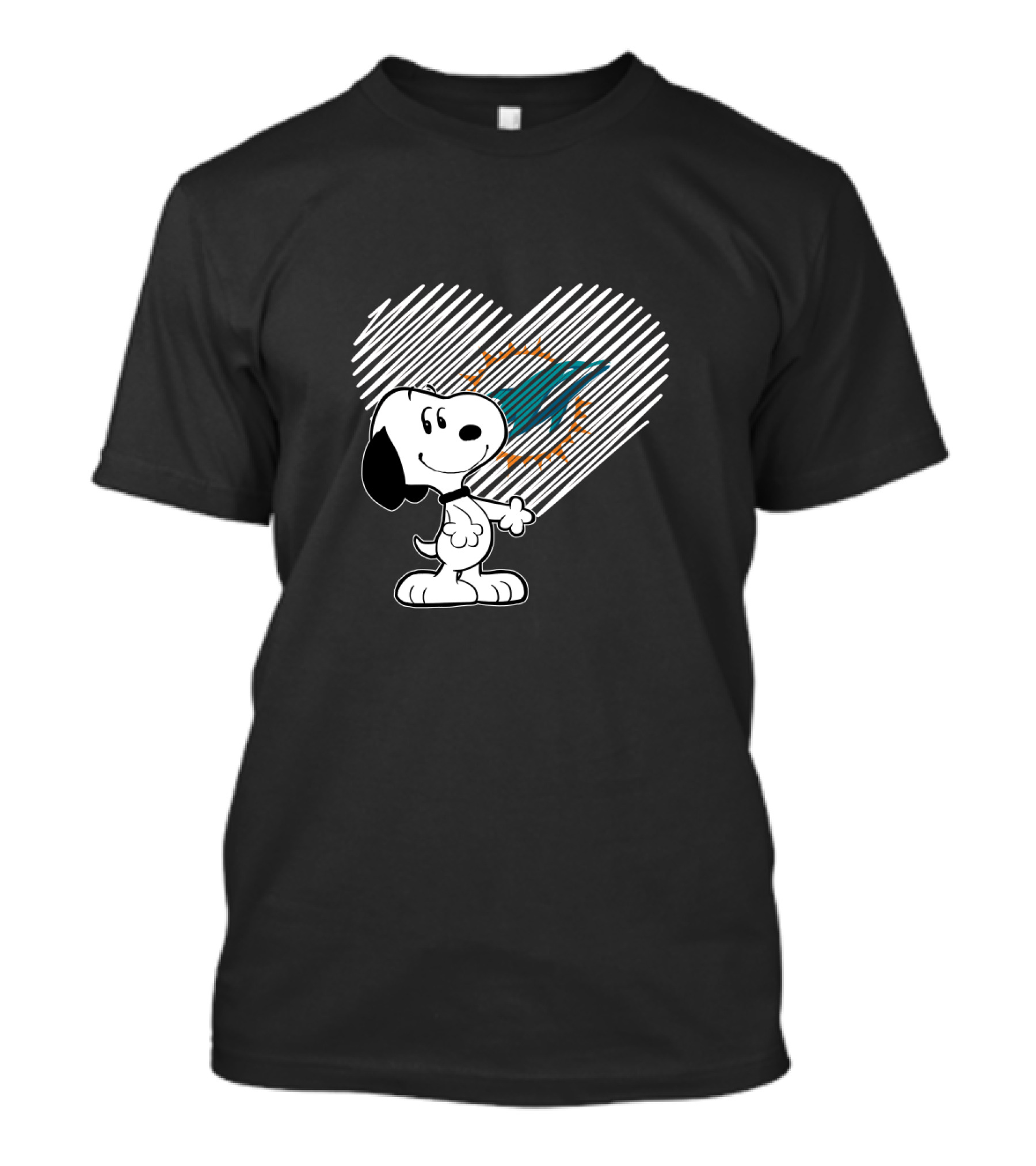 Snoopy Loves Miami Dolphins Heart For Fans T-Shirt