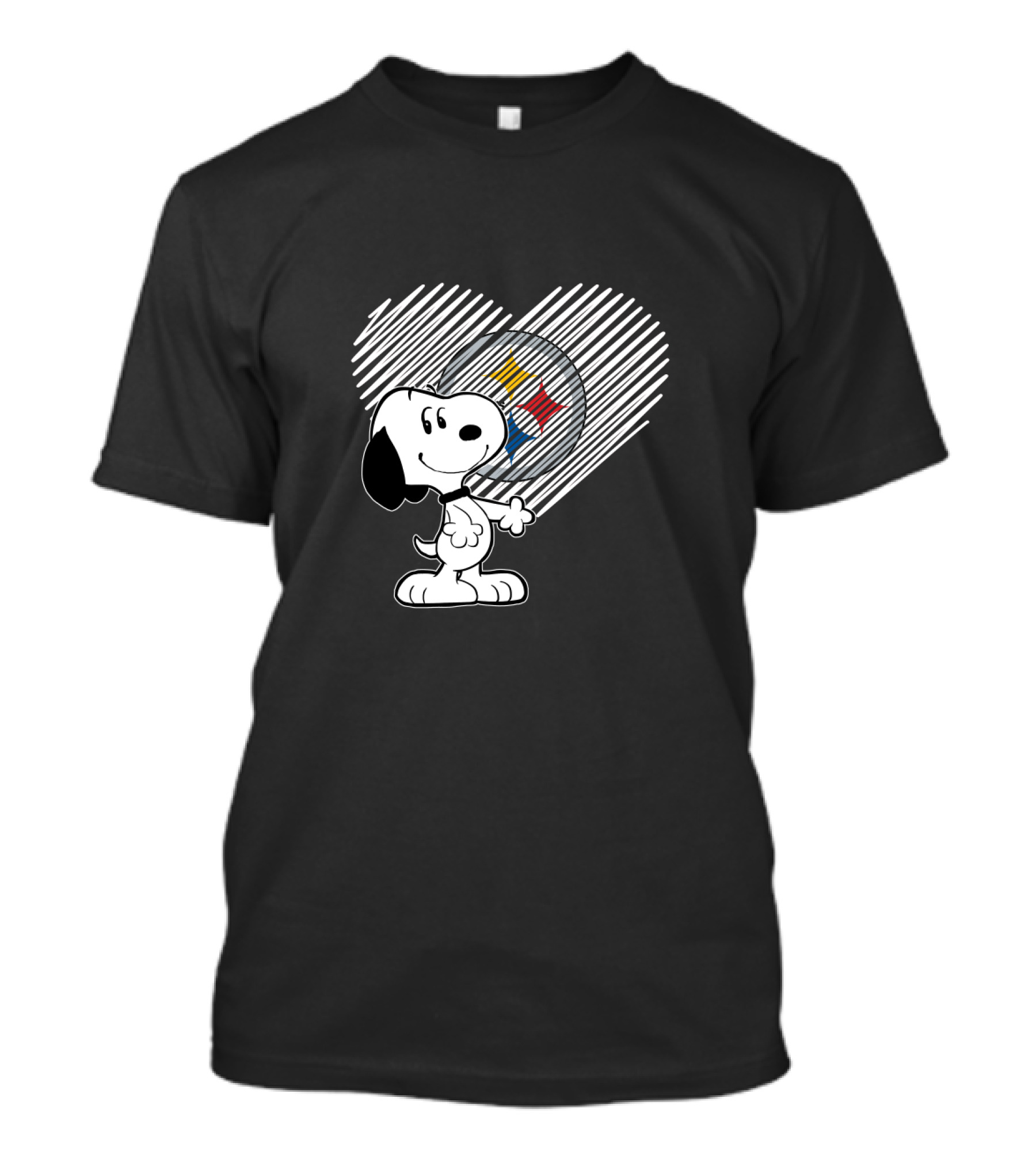 Snoopy With Pittsburgh Steelers Heart Logo Football Fans T-Shirt