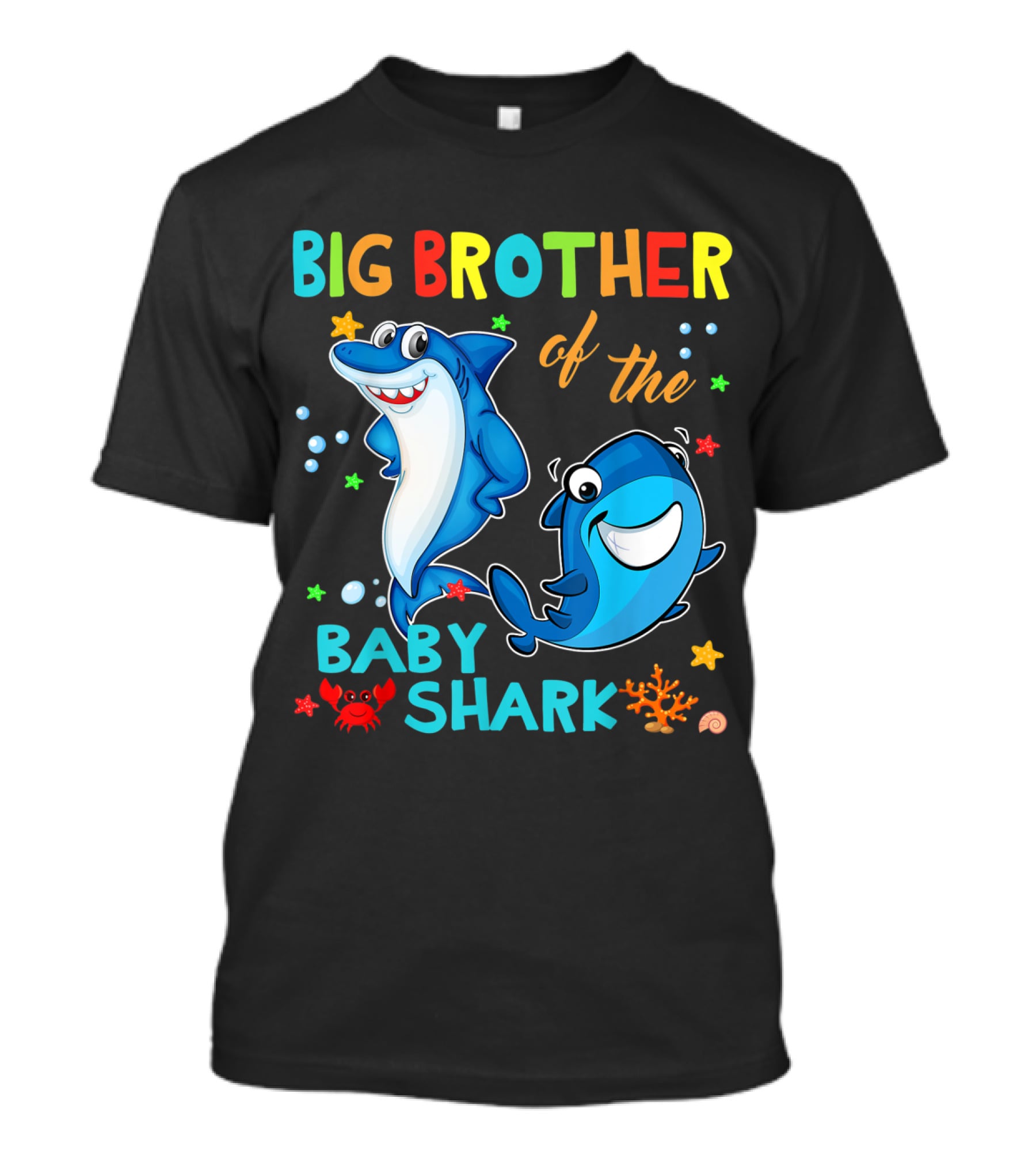 Big Brother Of The Baby Shark With Cartoon Sharks And Sea Creatures T-Shirt