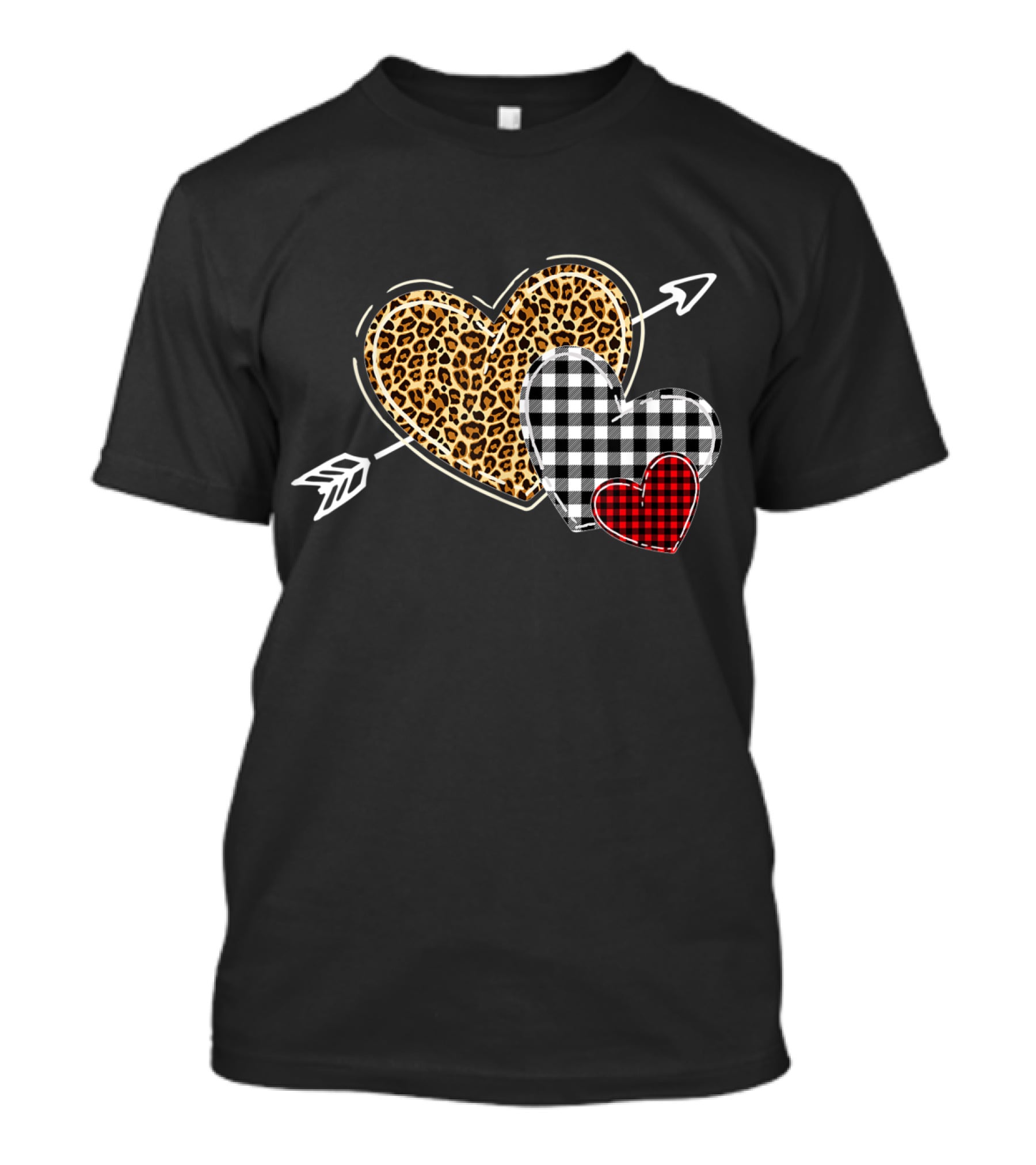 Leopard Buffalo Plaid Heart Valentine Day Arrow T-Shirt